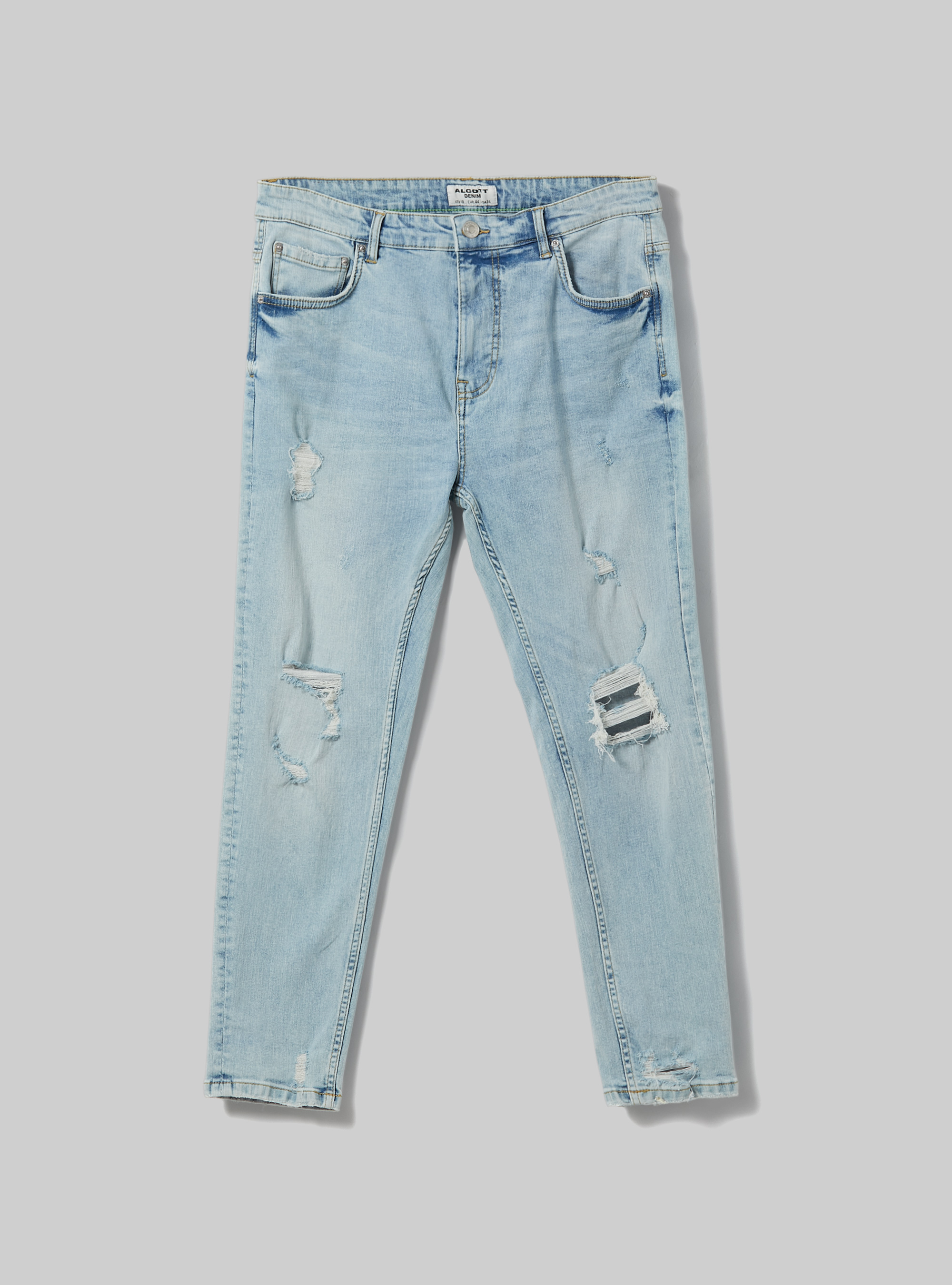 Stretch denim carrot fit jeans with rips, D007 LIGHT AZURE