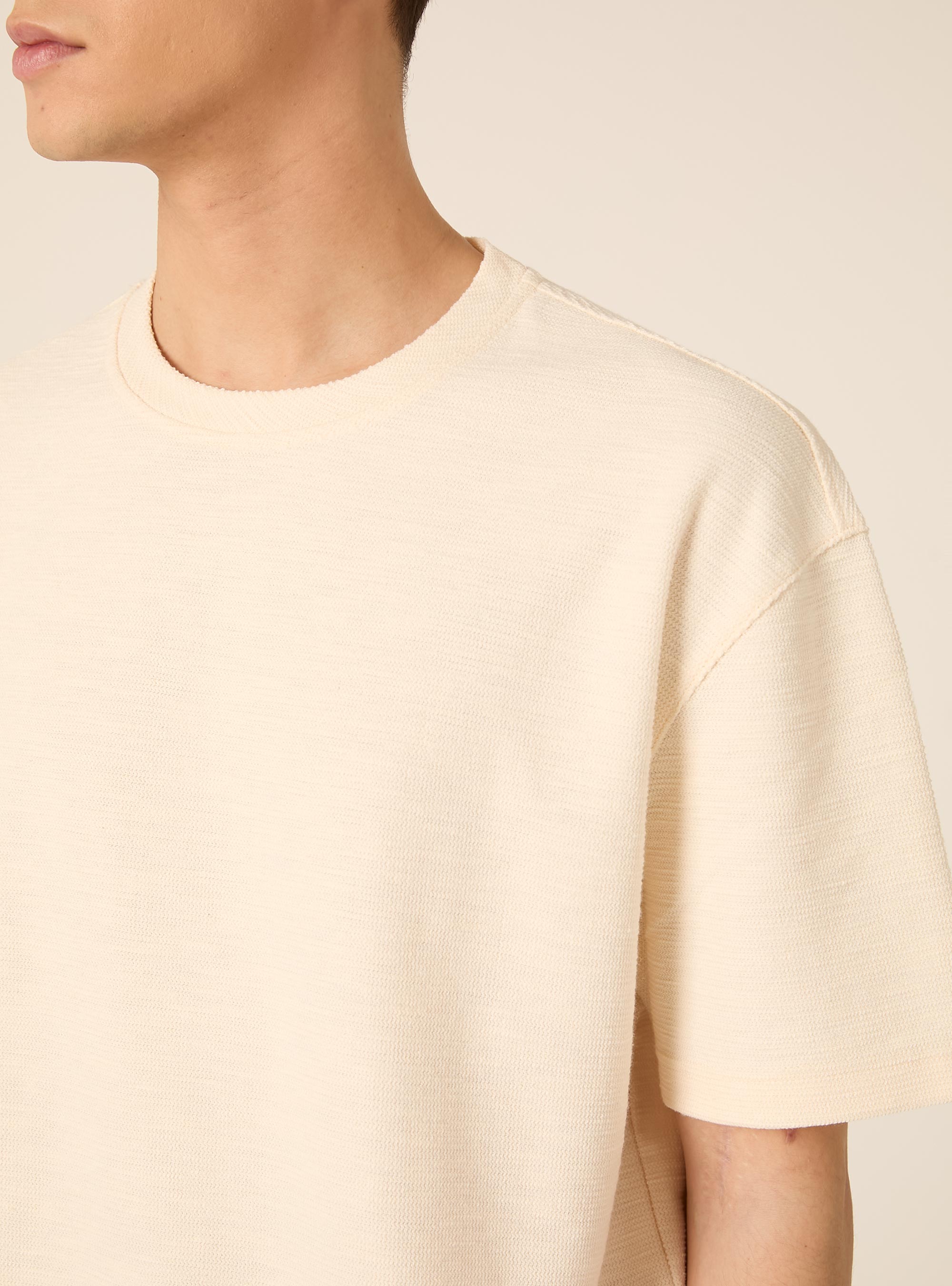 Maglietta in cotone con texture, PANNA