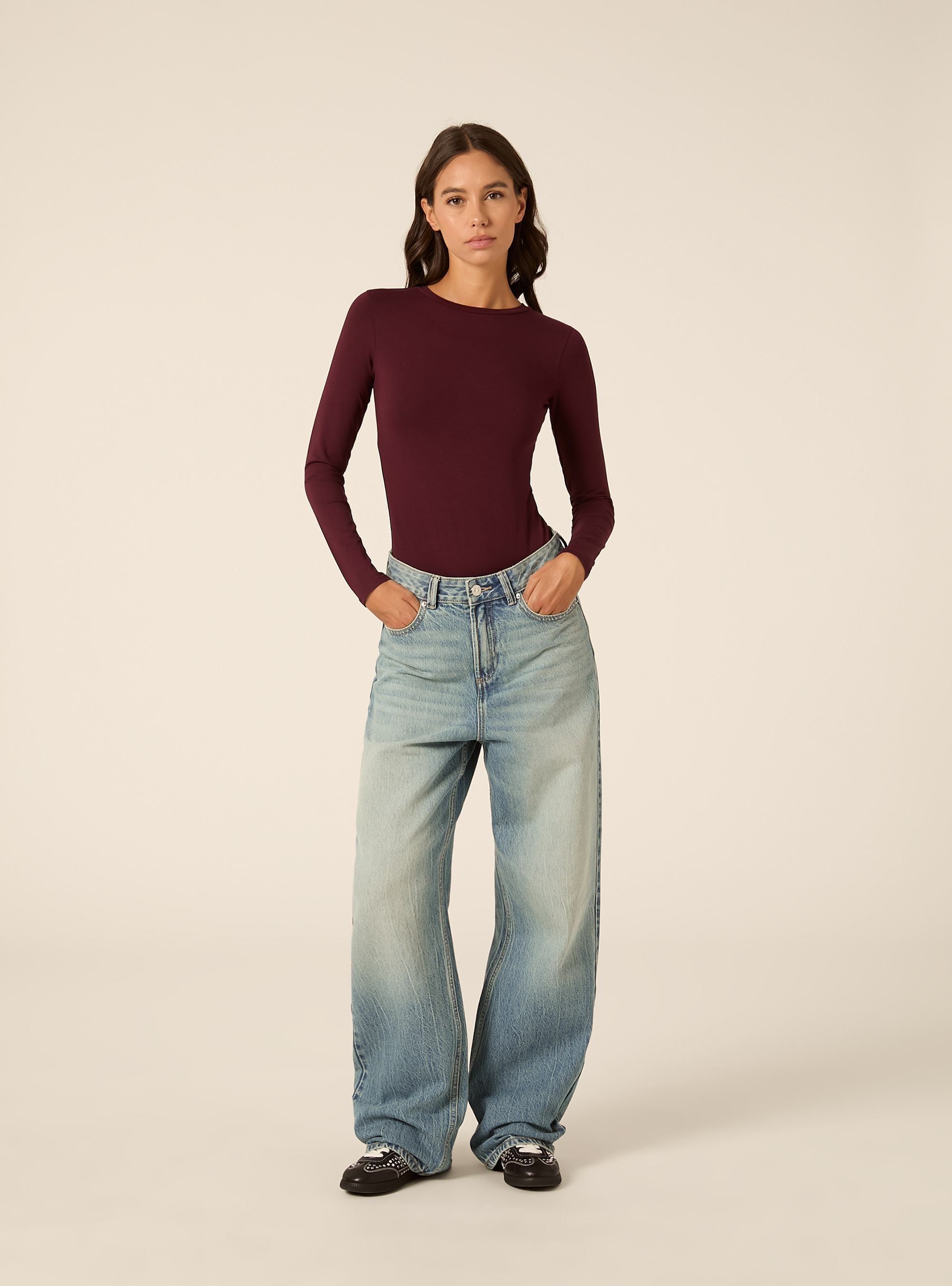Long Sleeve Crew Neck Body, BO1 BORDEAUX DARK