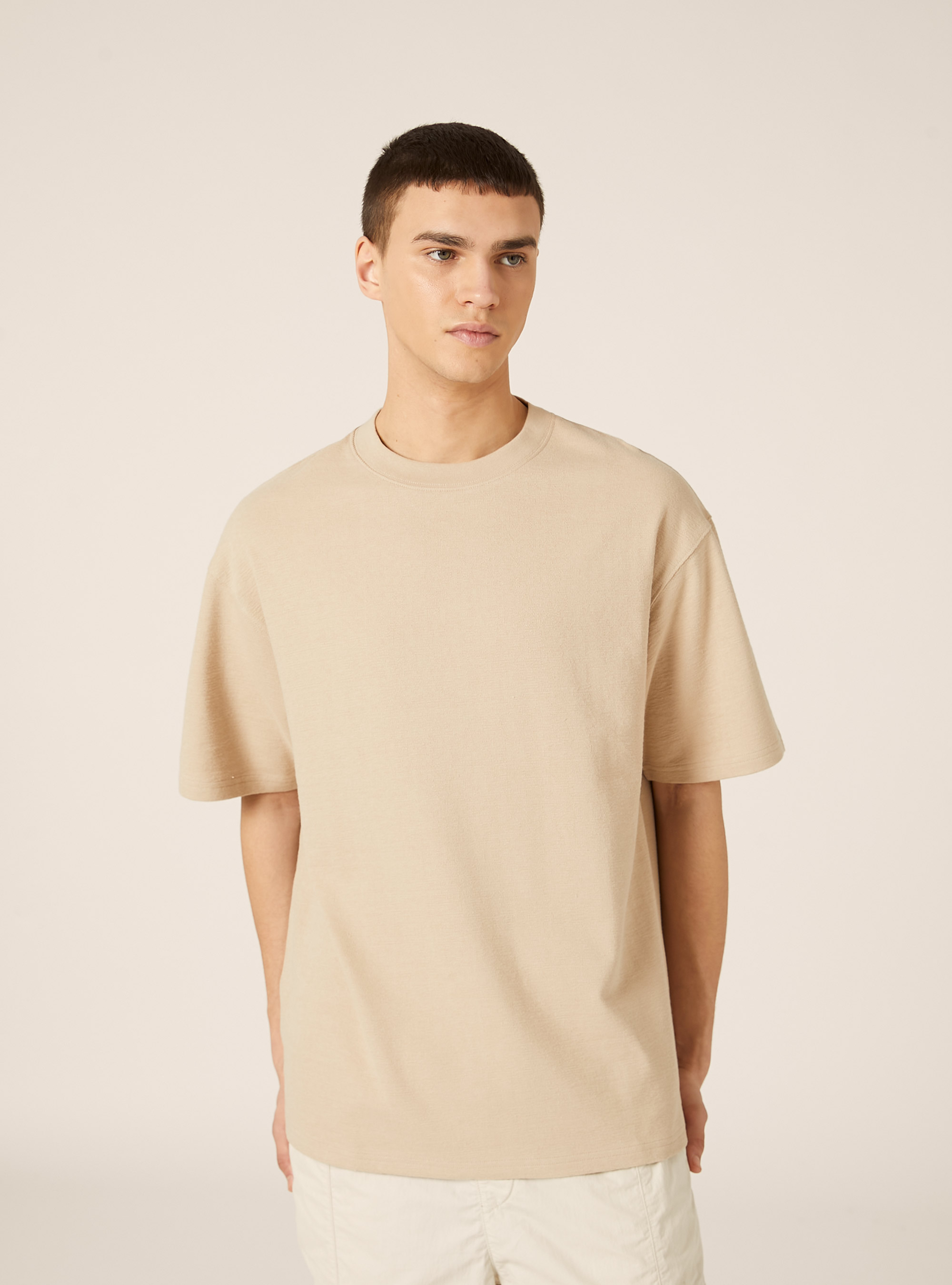 Textured cotton T-shirt, BG2 BEIGE MEDIUM
