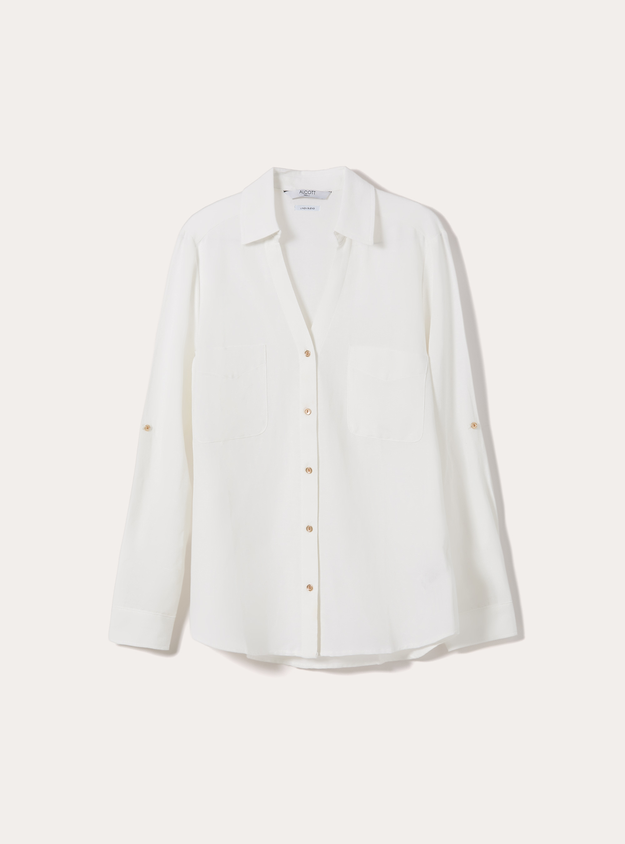 Camisa de mezcla de lino con cuello en V, WH2 WHITE