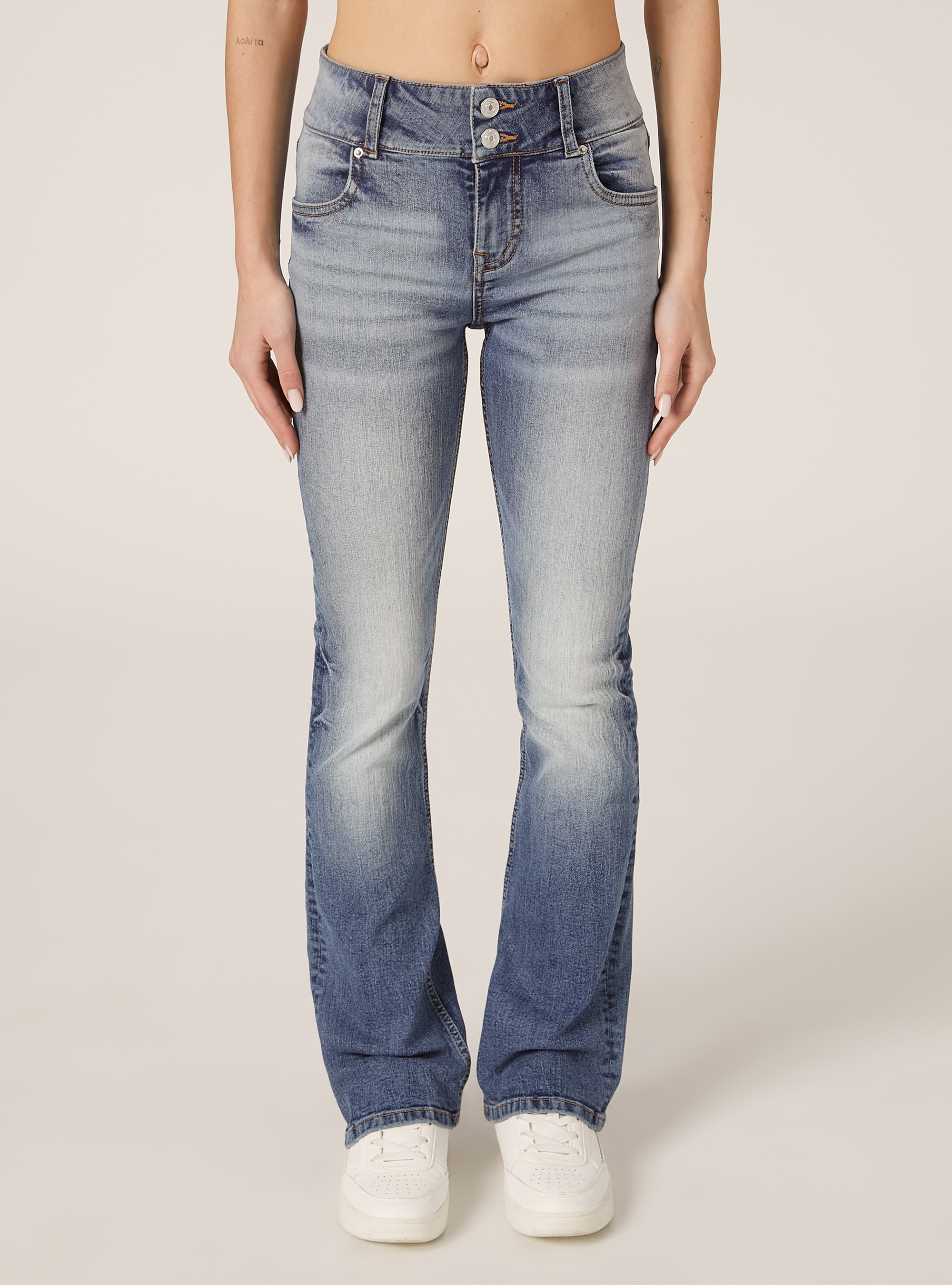 Jean bootcut skinny taille basse, D004 MEDIUM LIGHT BLUE