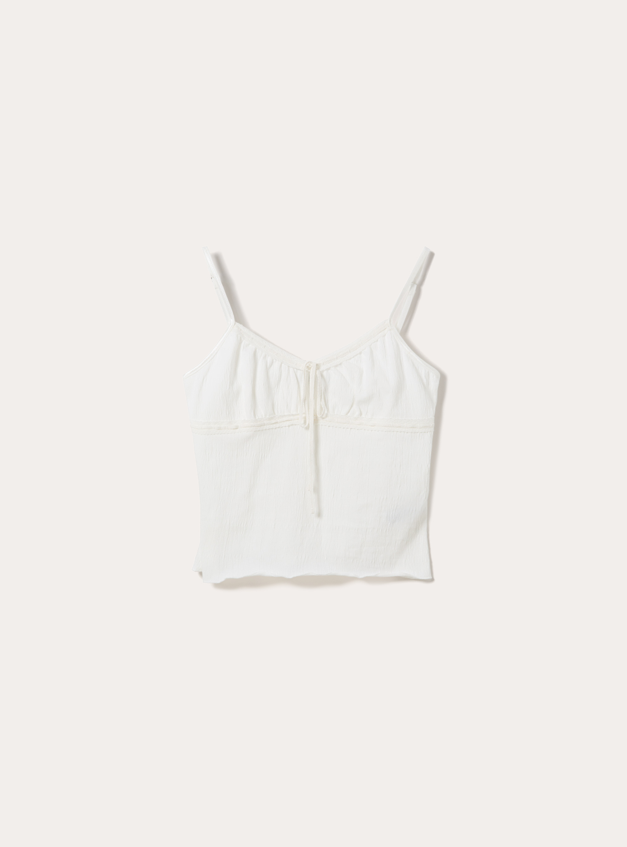 Top Caraco &agrave; Fines Bretelles et Encolure Fronc&eacute;e, WH3 WHITE