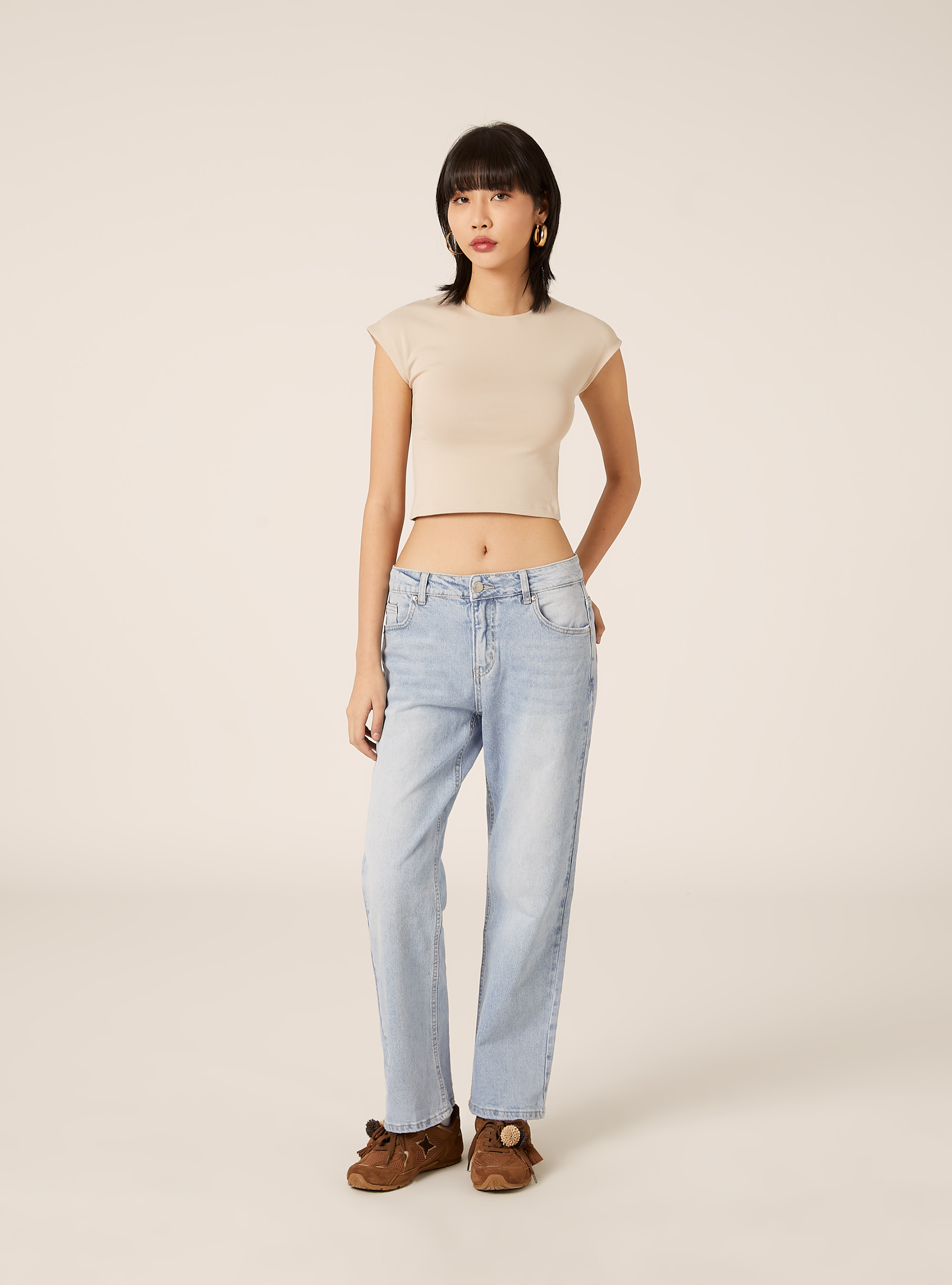 T-shirt Crop en Coton, BG2 BEIGE MEDIUM