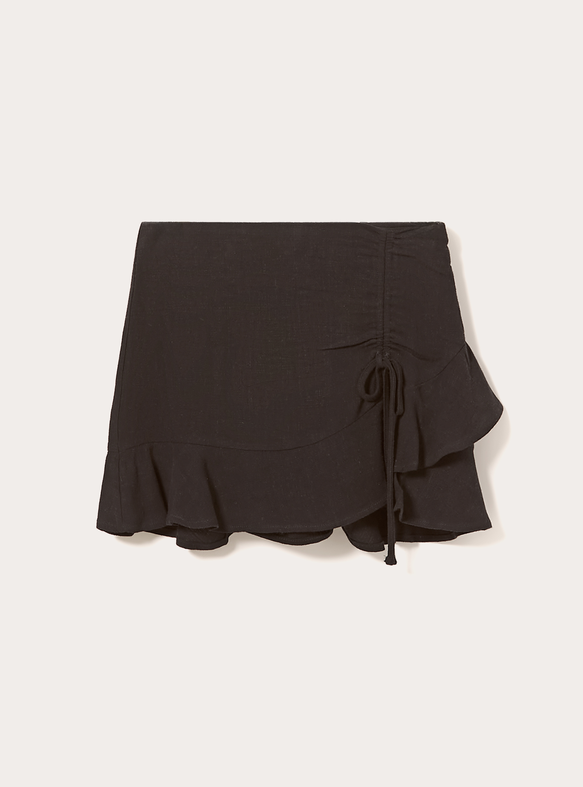 Linen blend mini skort with ruffle, BK1 BLACK