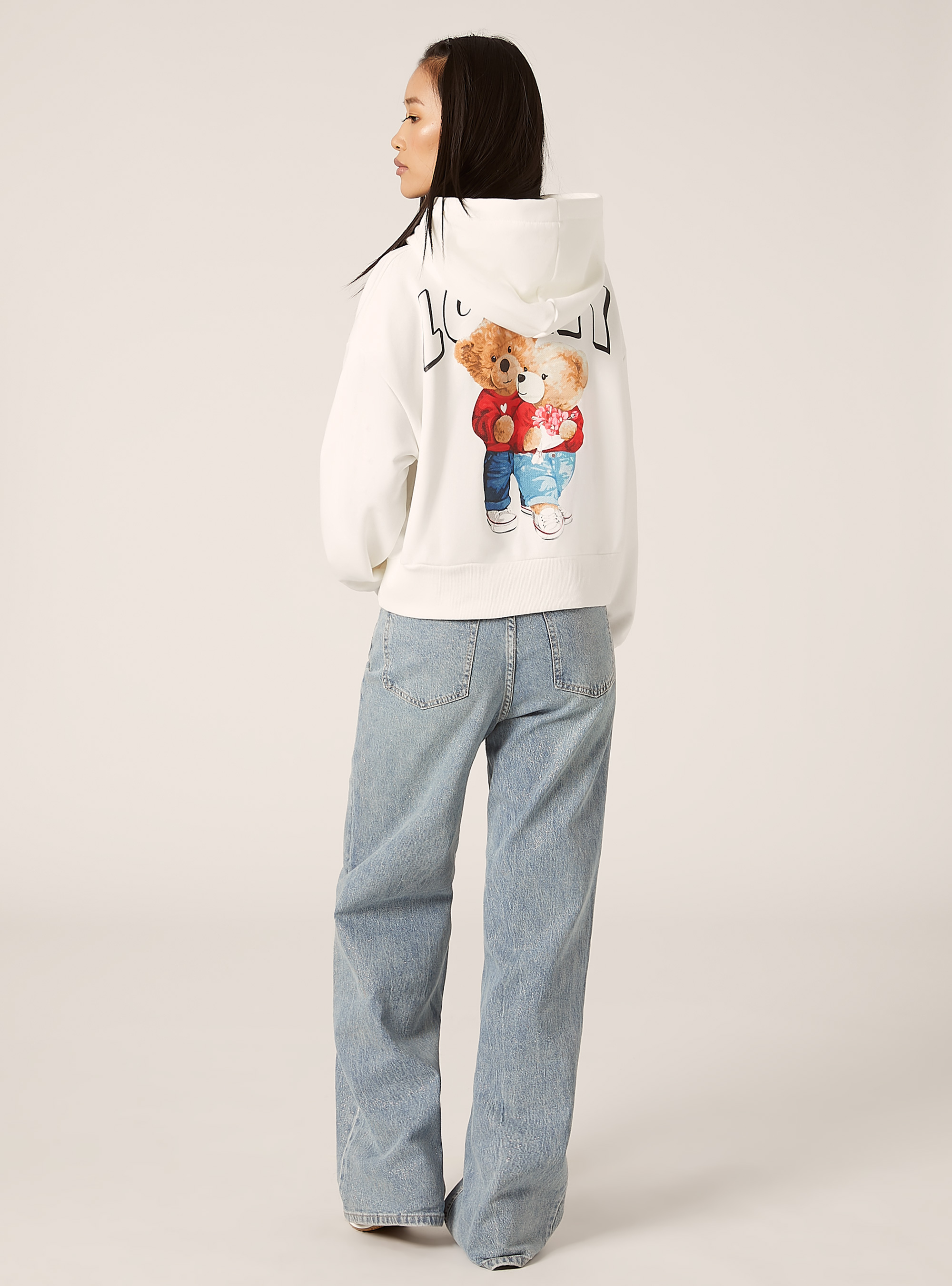 Sweatshirt court avec imprim&eacute; Teddy, WH2 WHITE