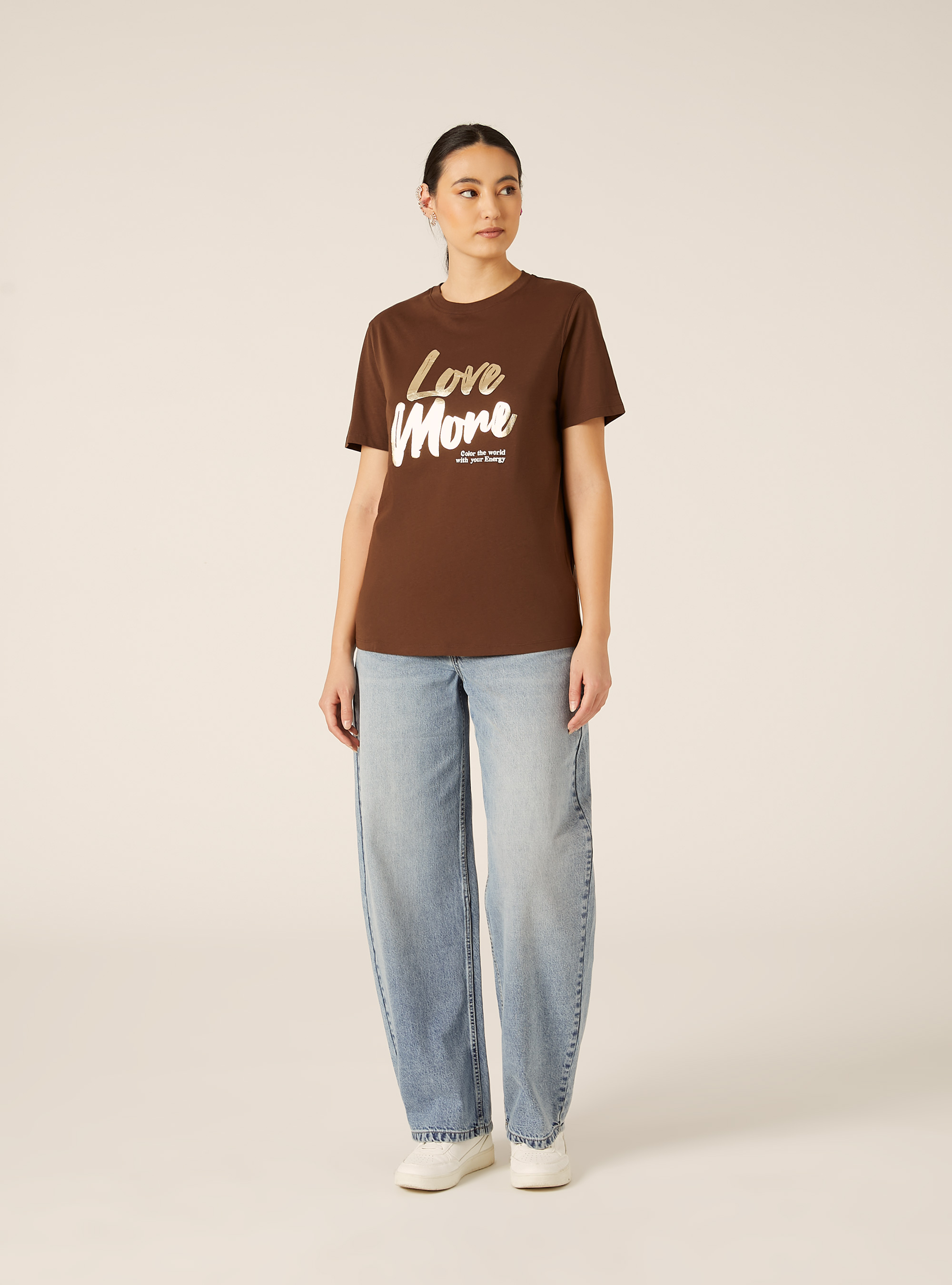 Camiseta con estampado metalizado, BR2 BROWN MEDIUM