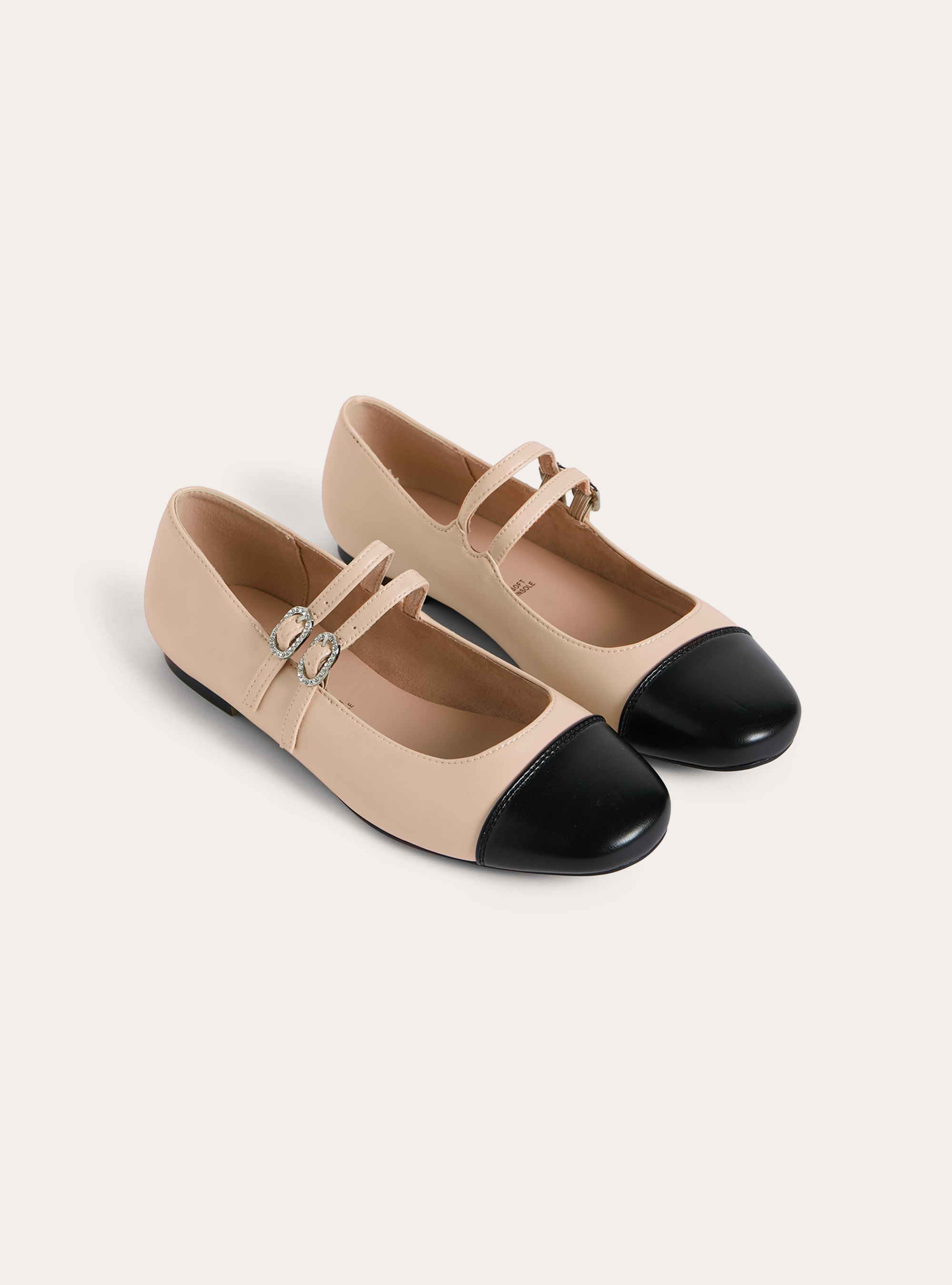 Two-tone ballerina flats with double straps, BG2 BEIGE MEDIUM