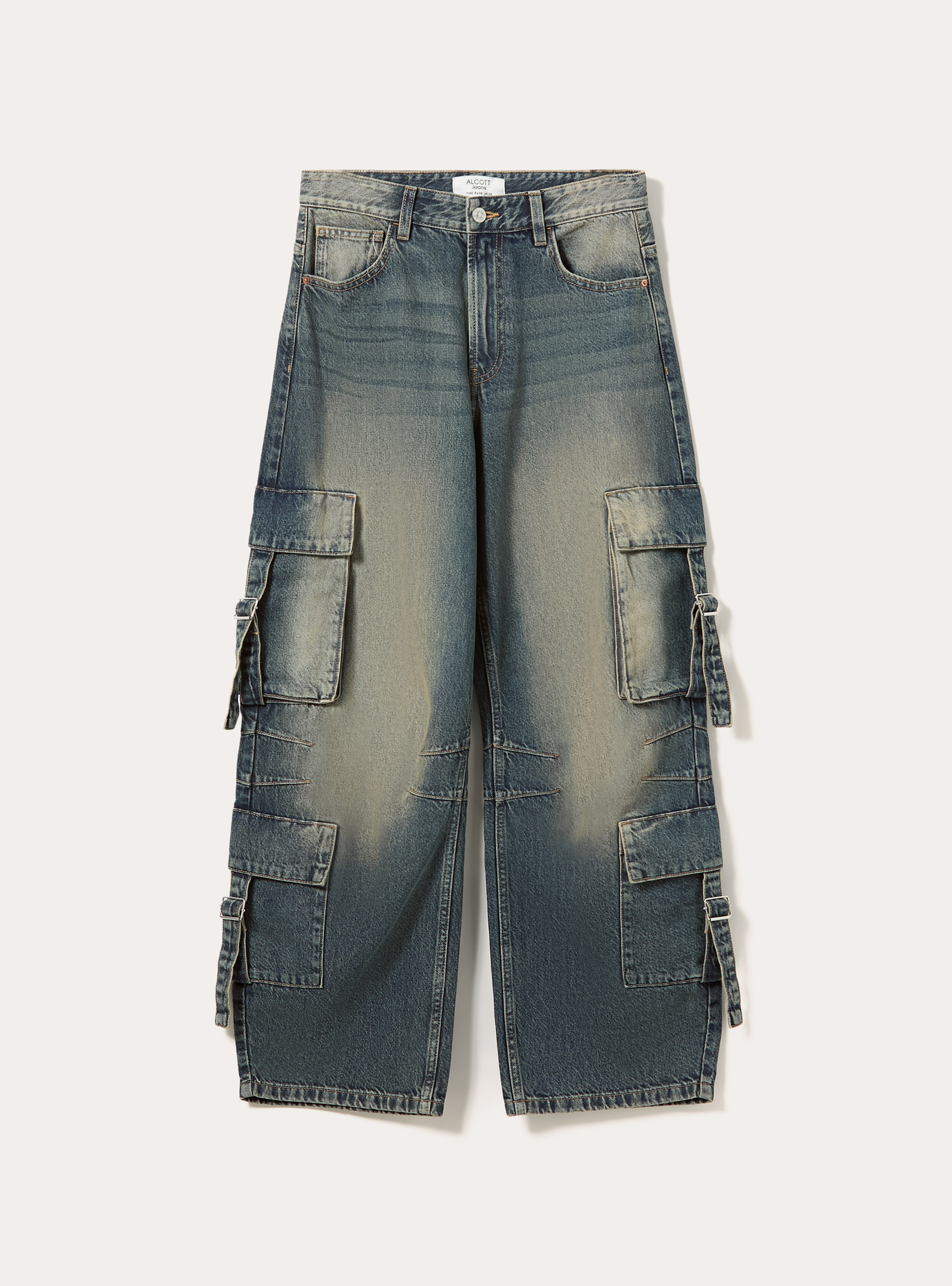 Vaqueros cargo de corte holgado con presillas, D100 BLUE DARK OVERDYE