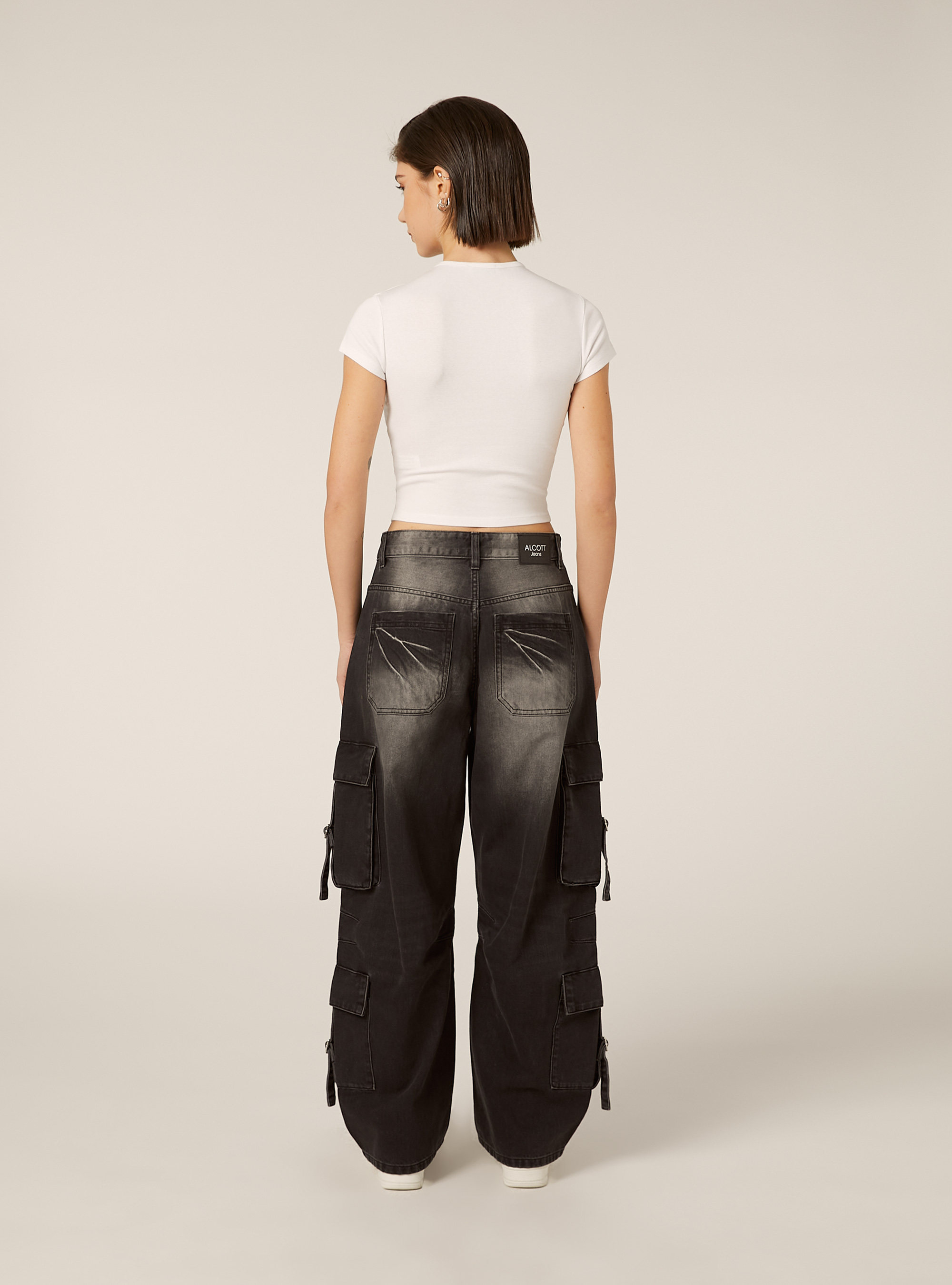 Baggy-Fit-Cargo-Jeans mit G&uuml;rtelschlaufen, D000 BLACK