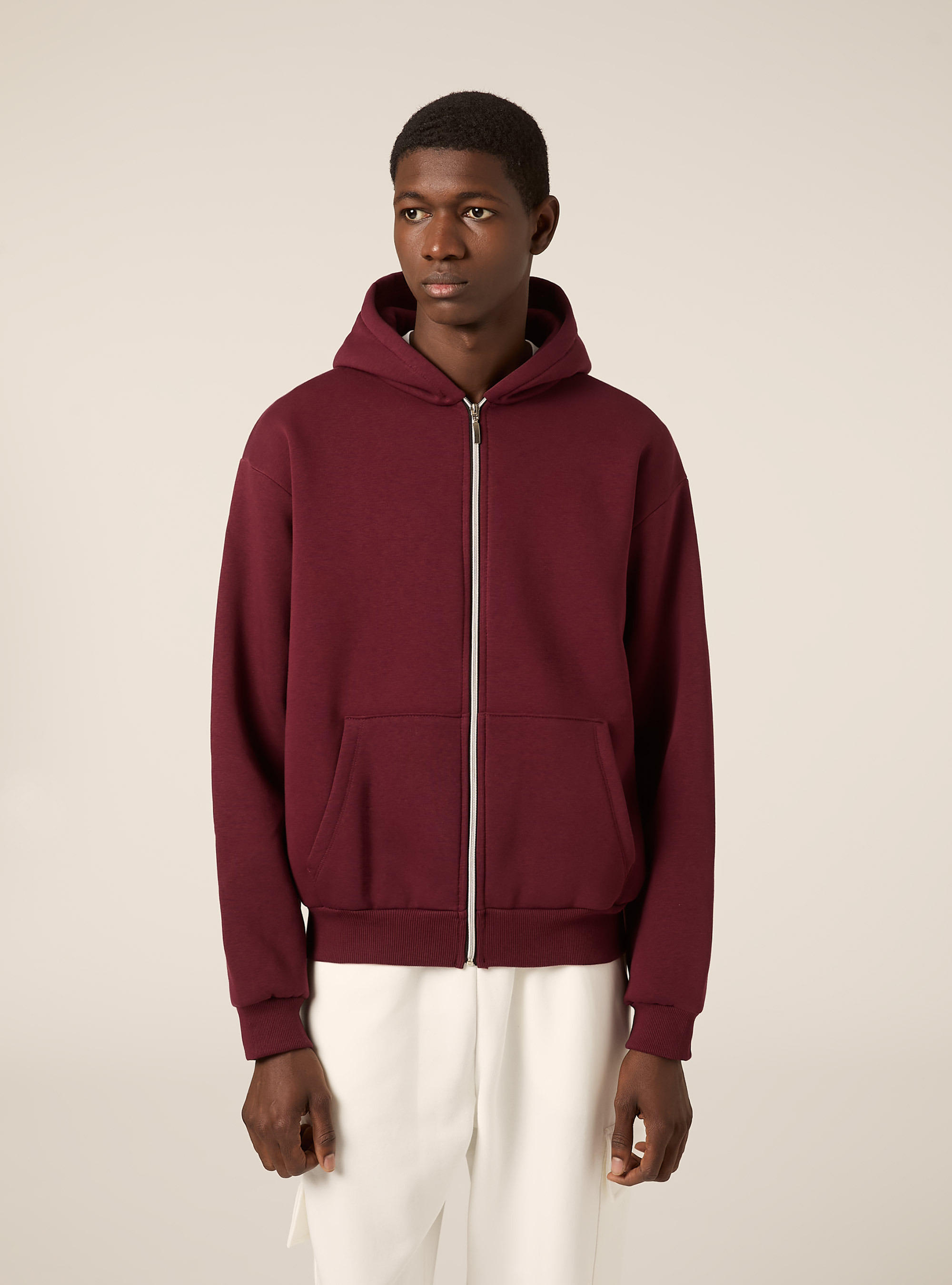 Sweat &agrave; capuche zipp&eacute; coupe boxy, BO1 BORDEAUX DARK