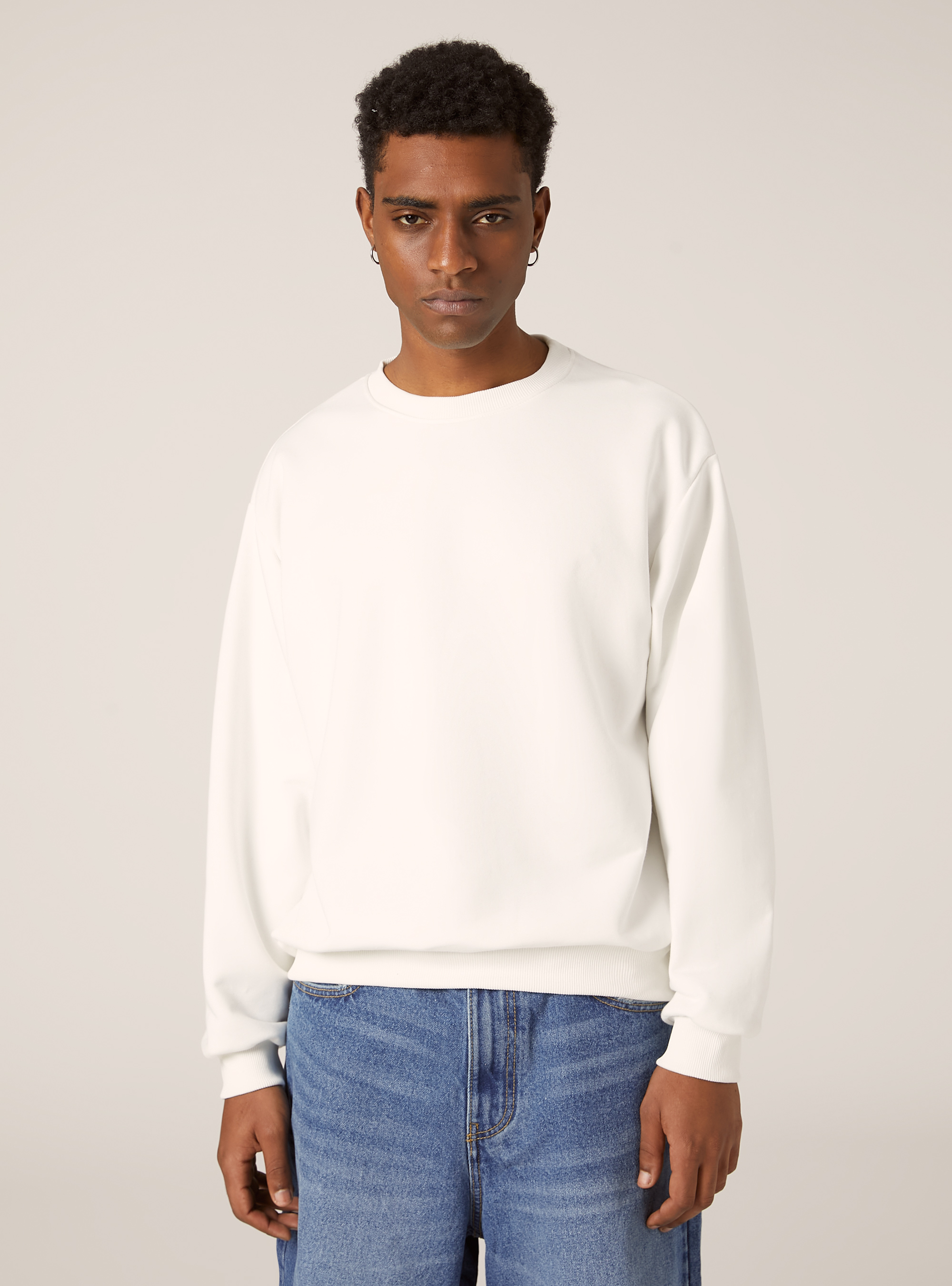 Sweat &agrave; col ras-du-cou boxy fit, WH2 WHITE