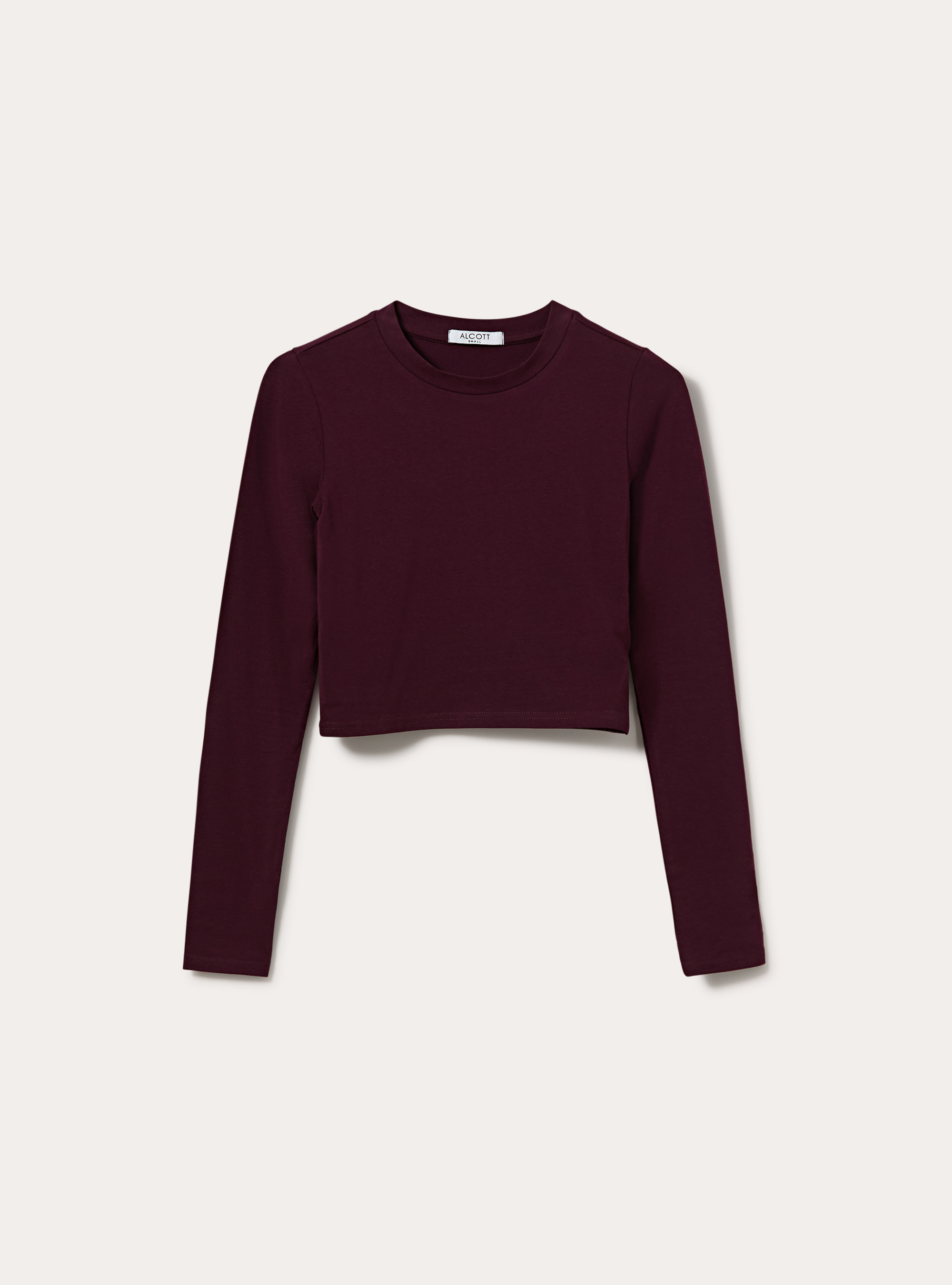 Camiseta Crop de Manga Larga con Cuello Redondo, BO1 BORDEAUX DARK