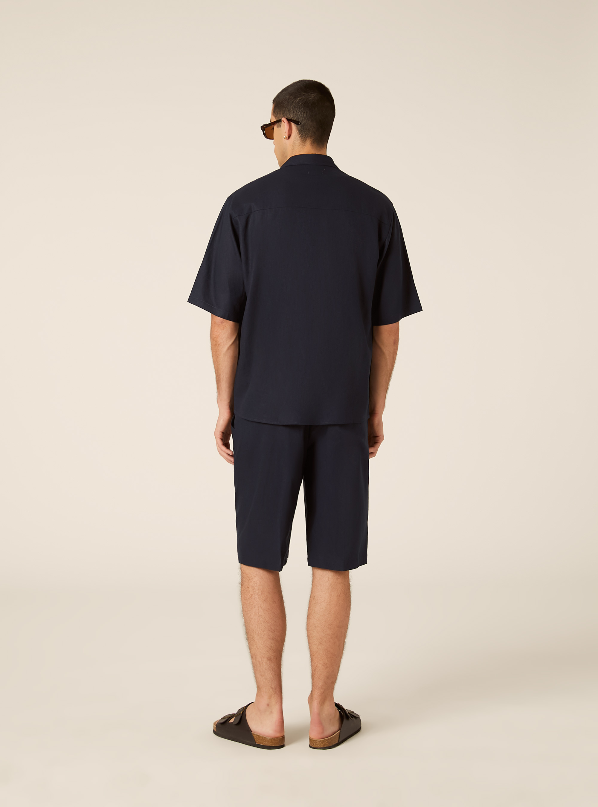 Linen Blend Shirt with Pocket, NA1 NAVY DARK