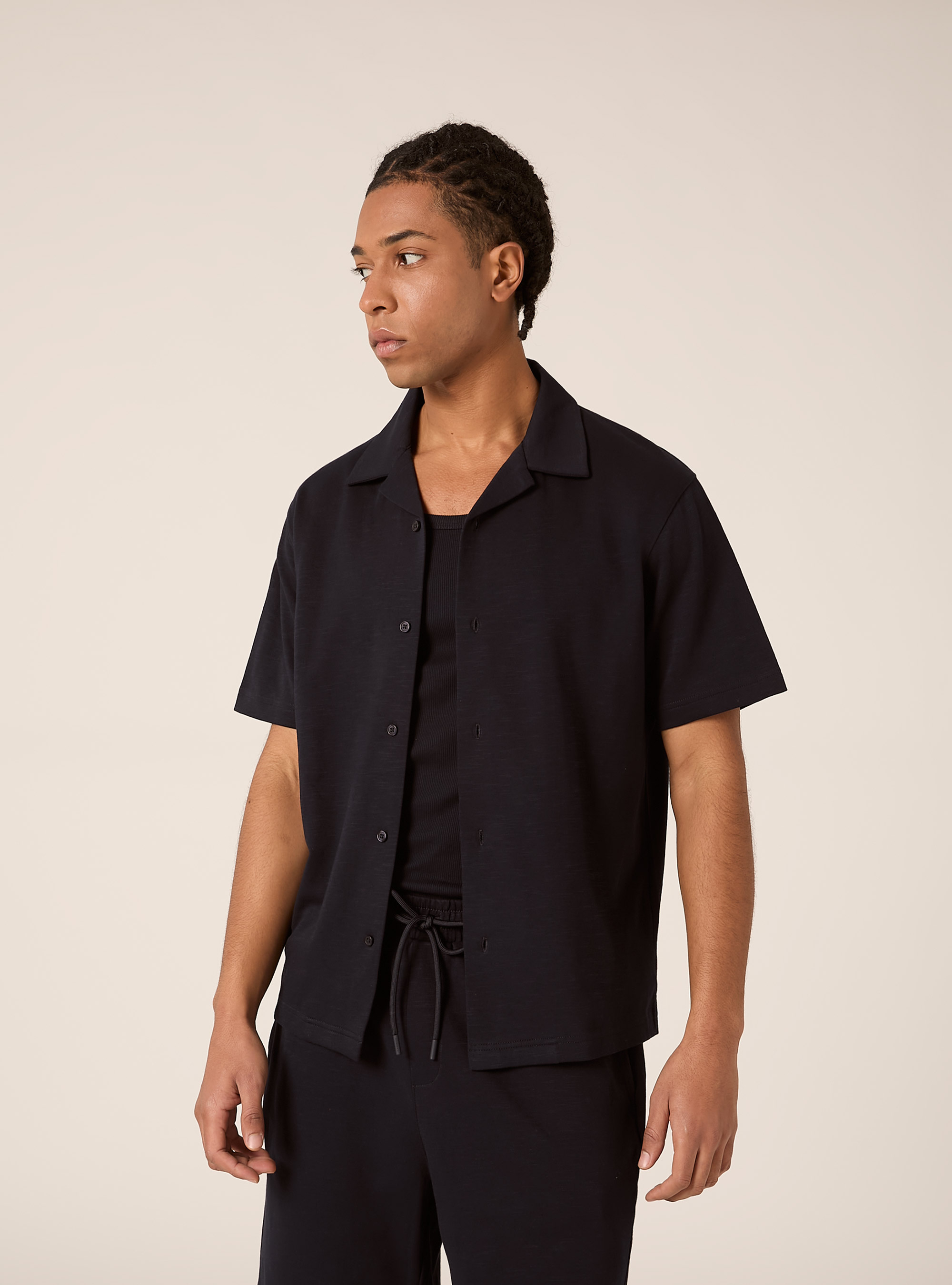 Kurz&auml;rmeliges Hemd aus Jersey, NA1 NAVY DARK