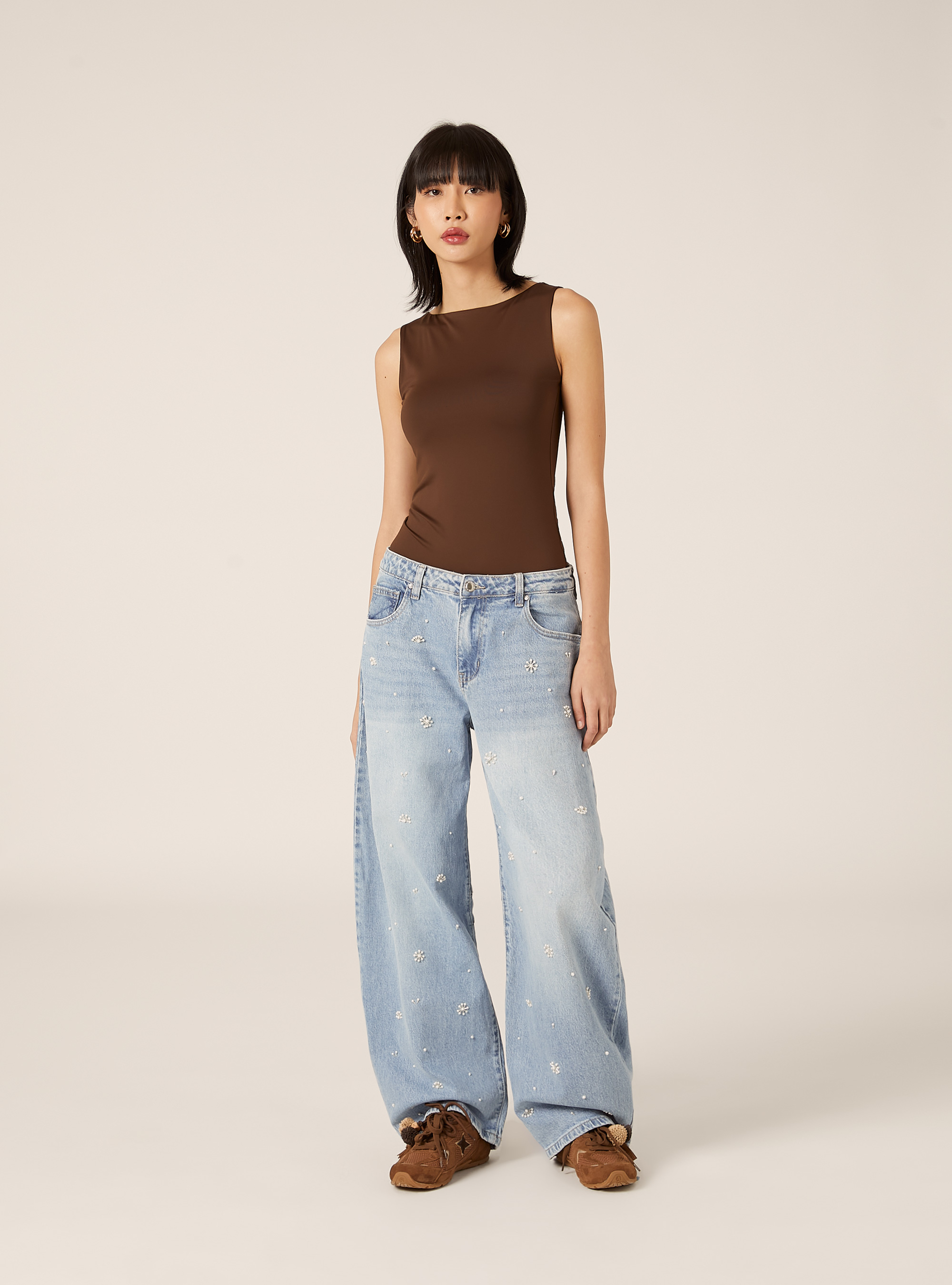 Balloon fit jeans with beads, D006 AZURE