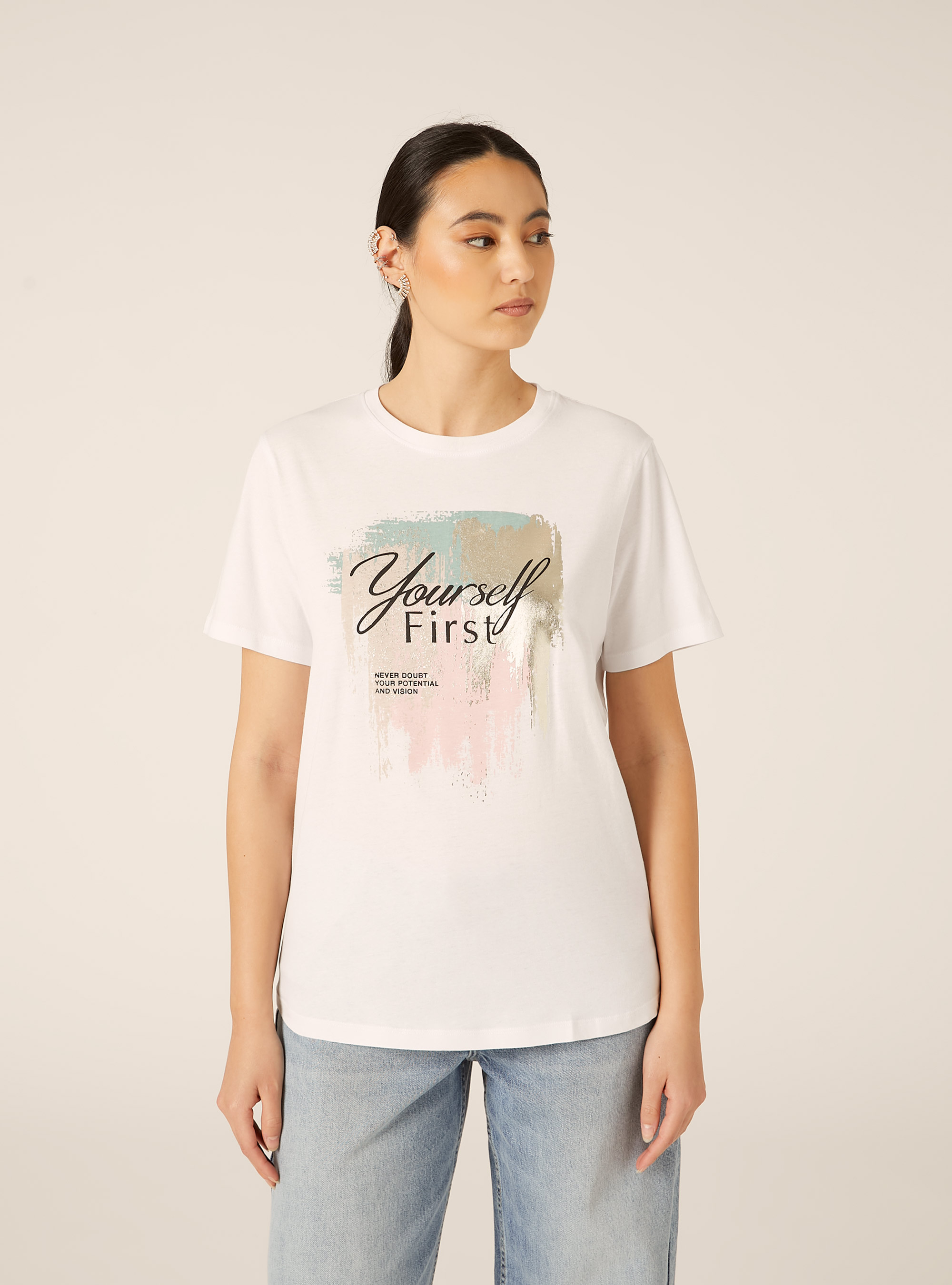 Camiseta con estampado metalizado, WH3 WHITE