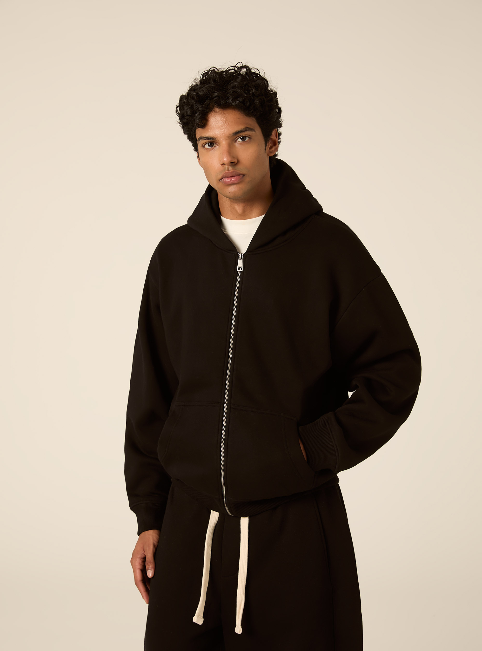 Sweat &agrave; capuche zipp&eacute; coupe boxy, BK1 BLACK