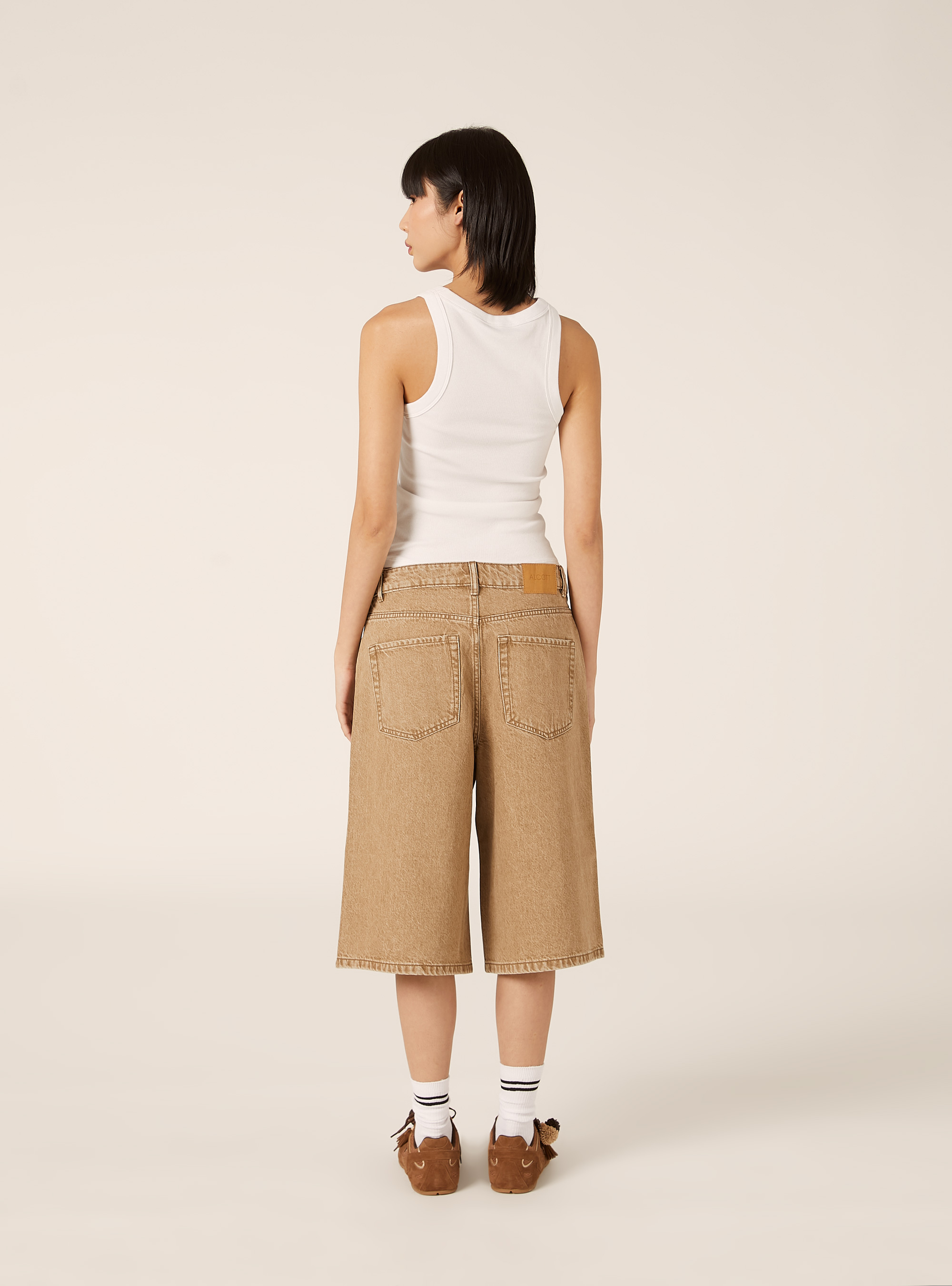 Bermuda jorts in denim colorato, TABACCO MEDIO