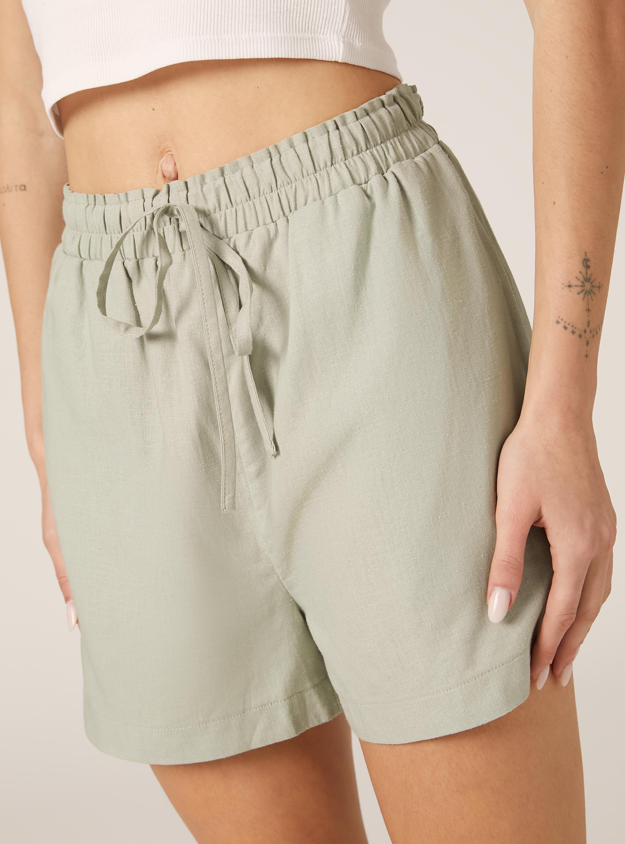 Shorts in misto lino, SALVIA CHIARO