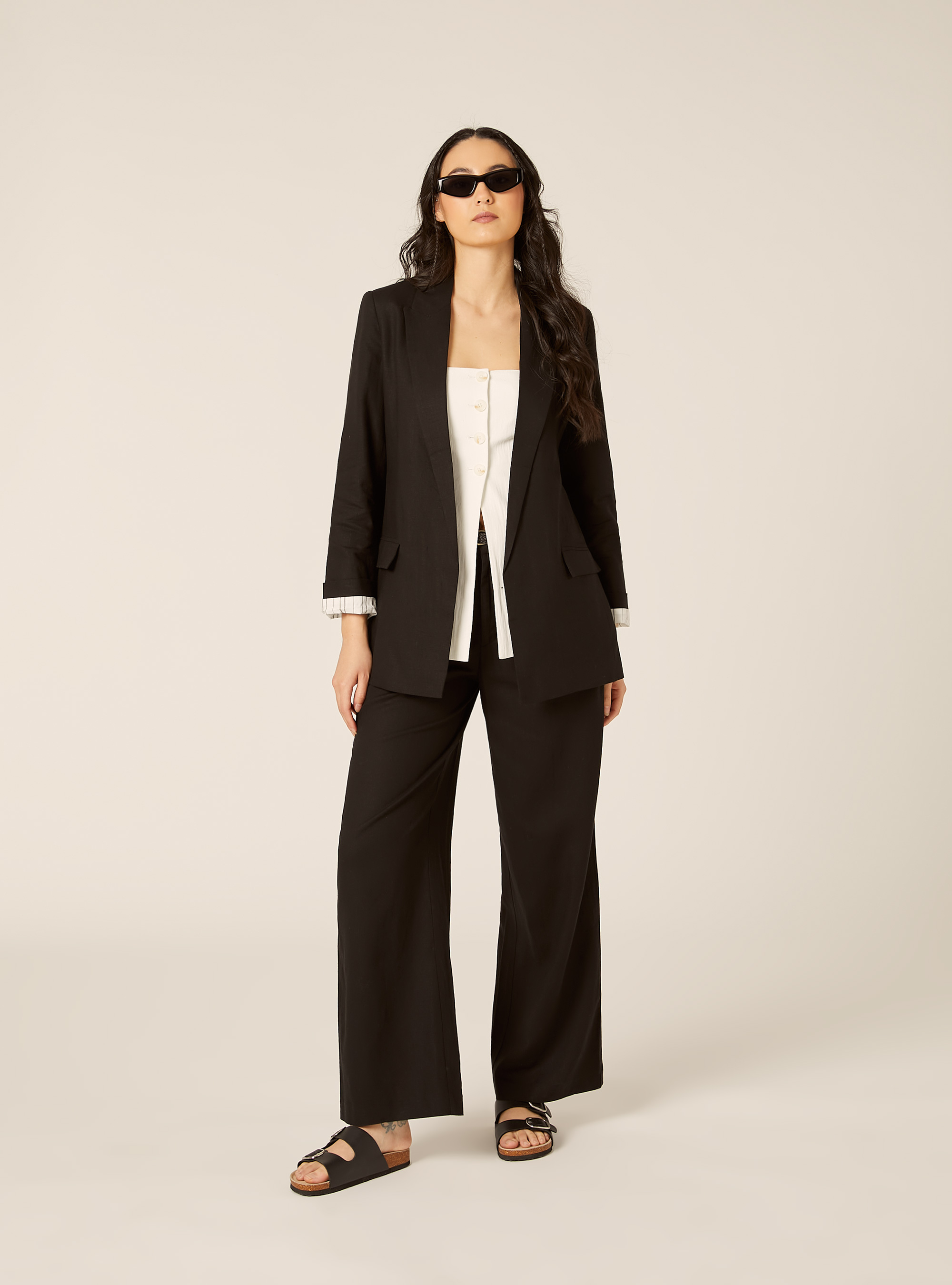 Offener Blazer aus Leinenmischung, BK1 BLACK