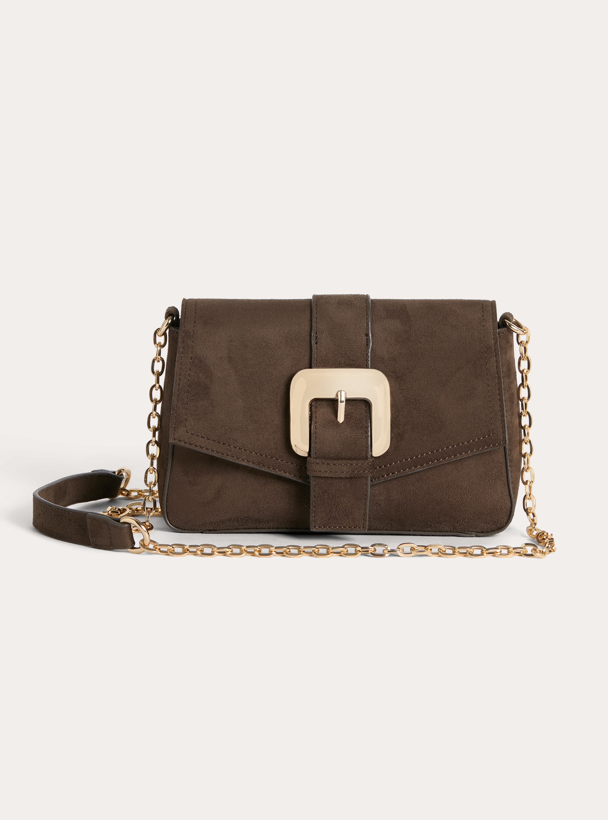 Suede bag with shoulder strap, BR1 BROWN DARK