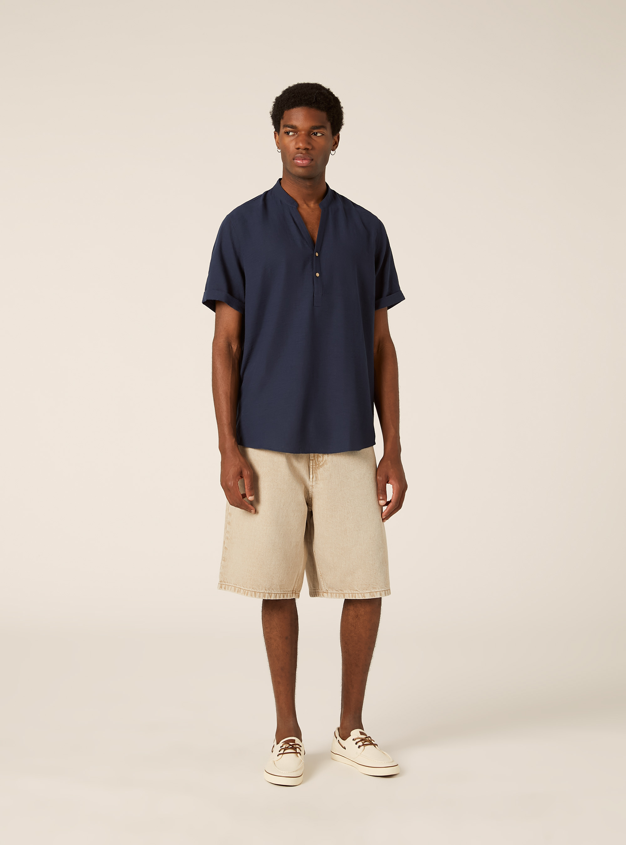 Mandarin collar shirt, NA2 NAVY MEDIUM