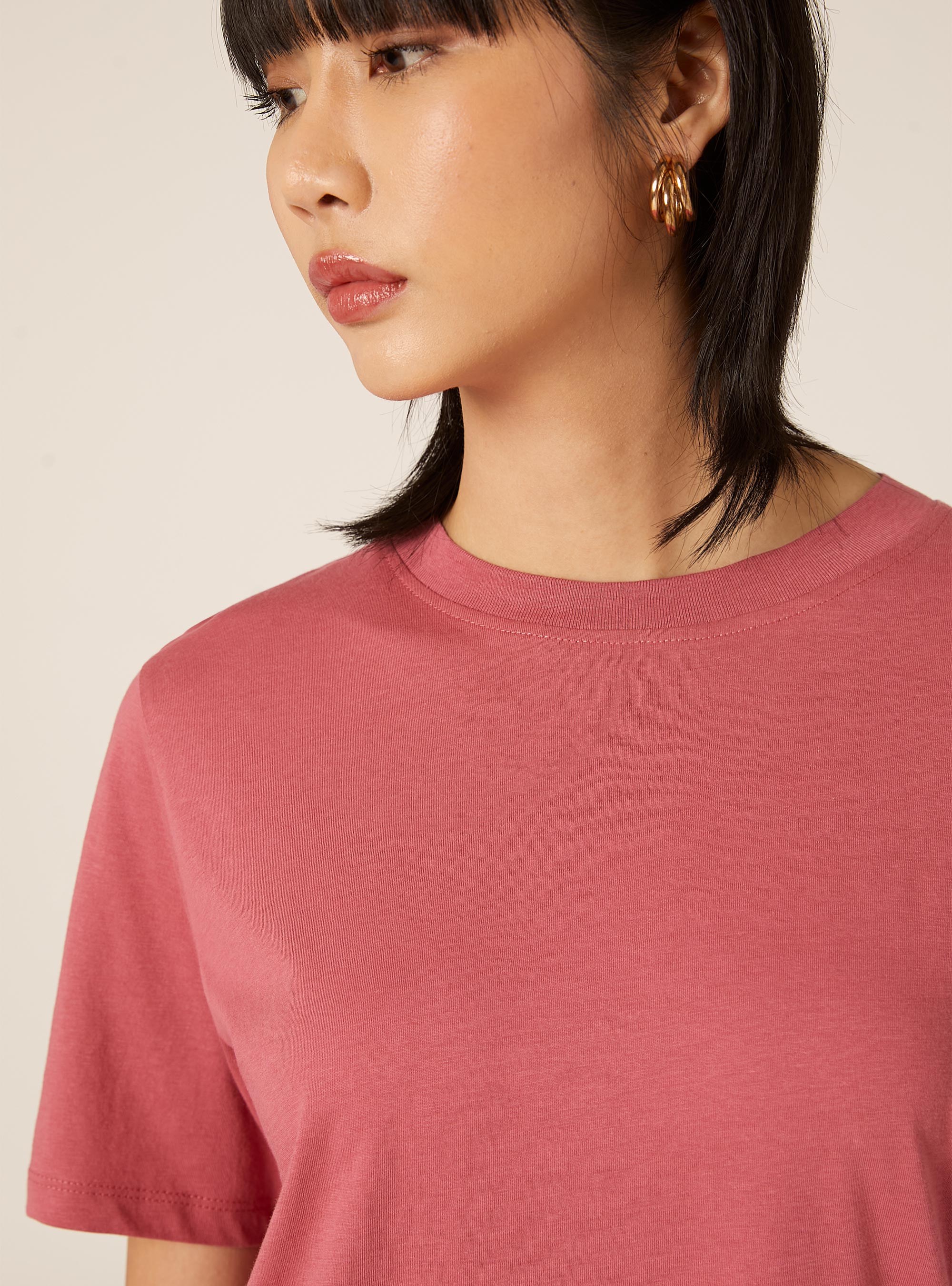 Camiseta de cuello redondo de algod&oacute;n, PK1 PINK DARK