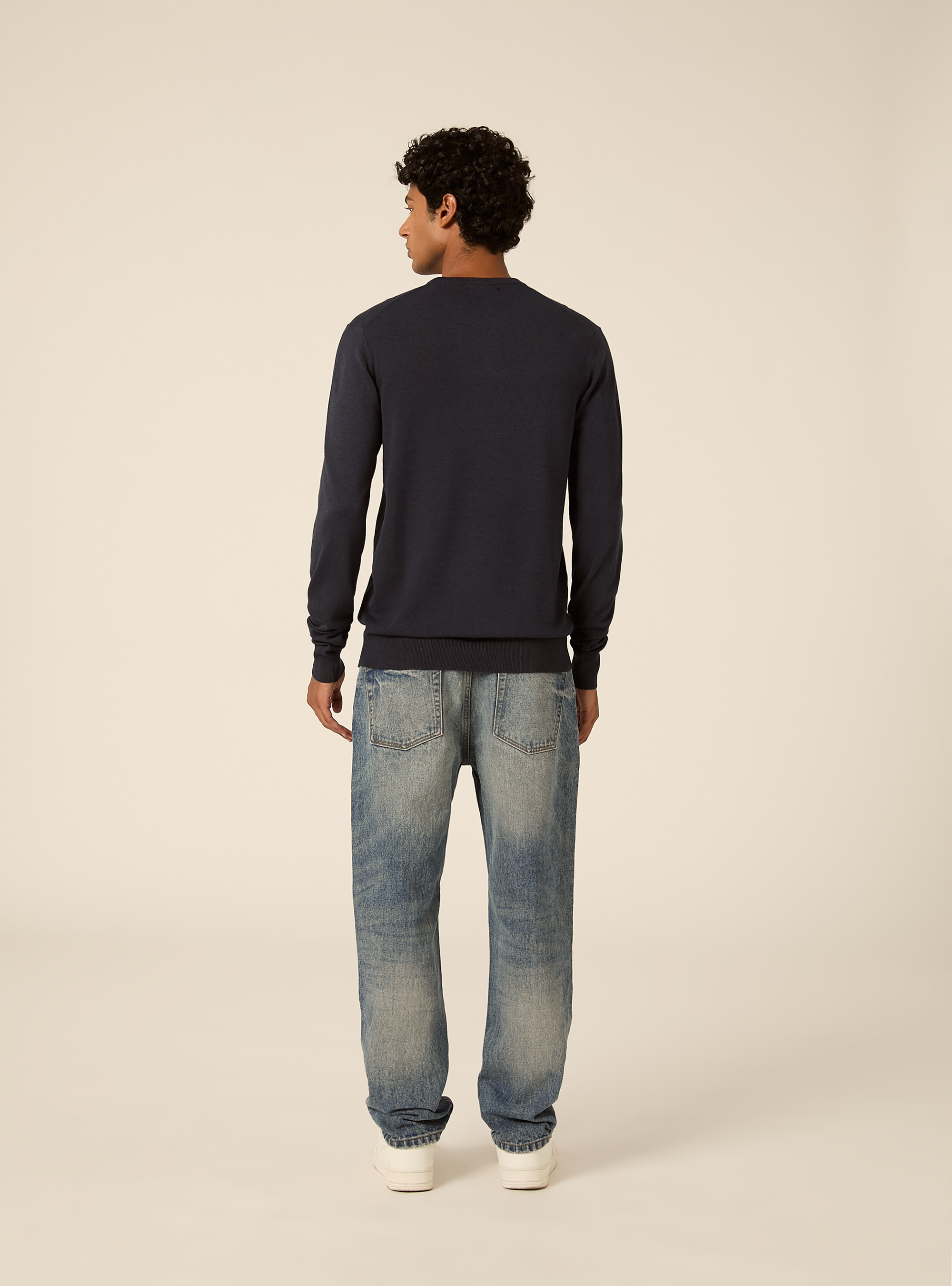 Jersey de cuello redondo en viscosa Lenzing Ecovero, MNA2 NAVY MEL MED