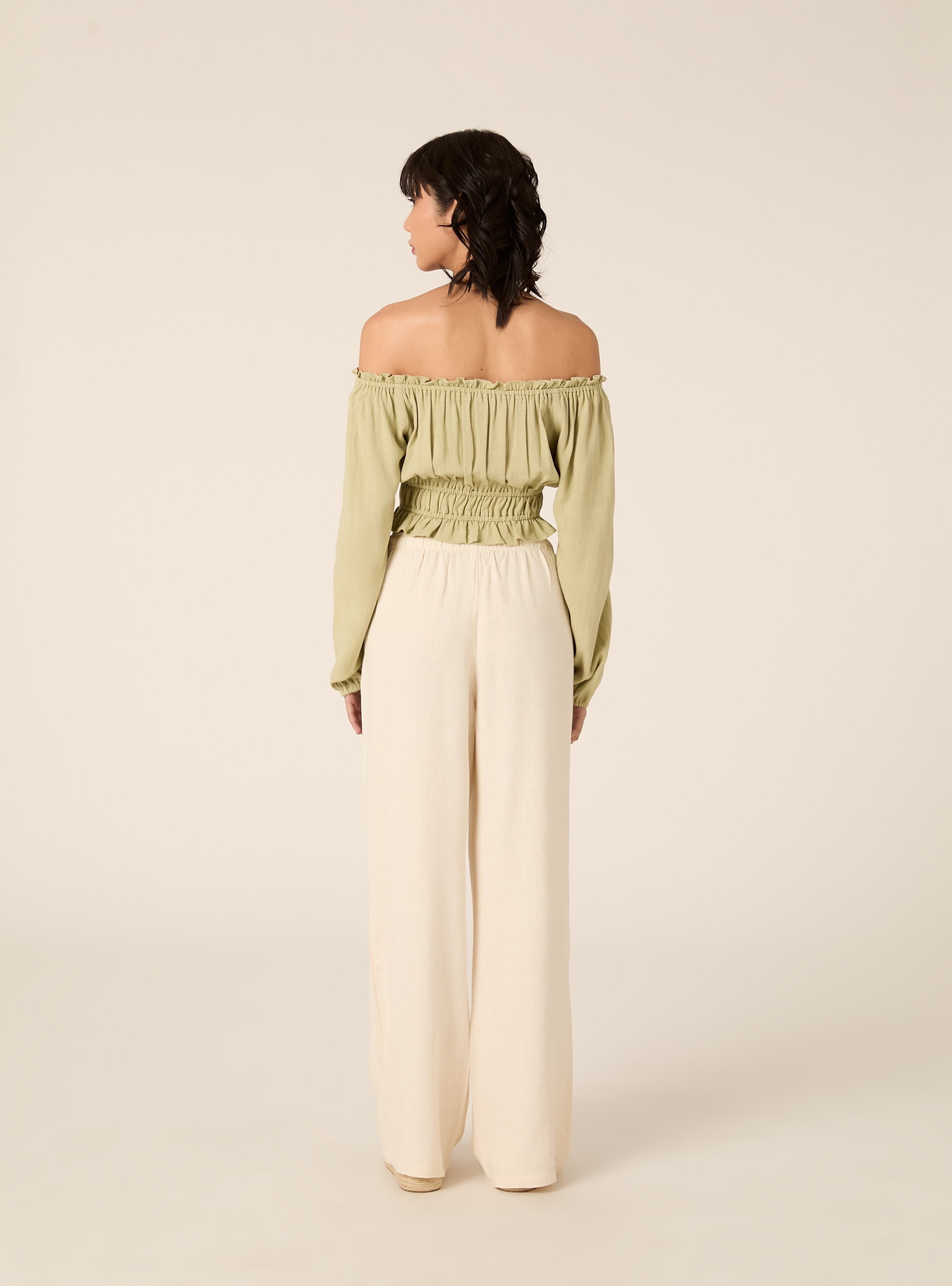 Boho-style linen-blend blouse, KY3 KAKY LIGHT