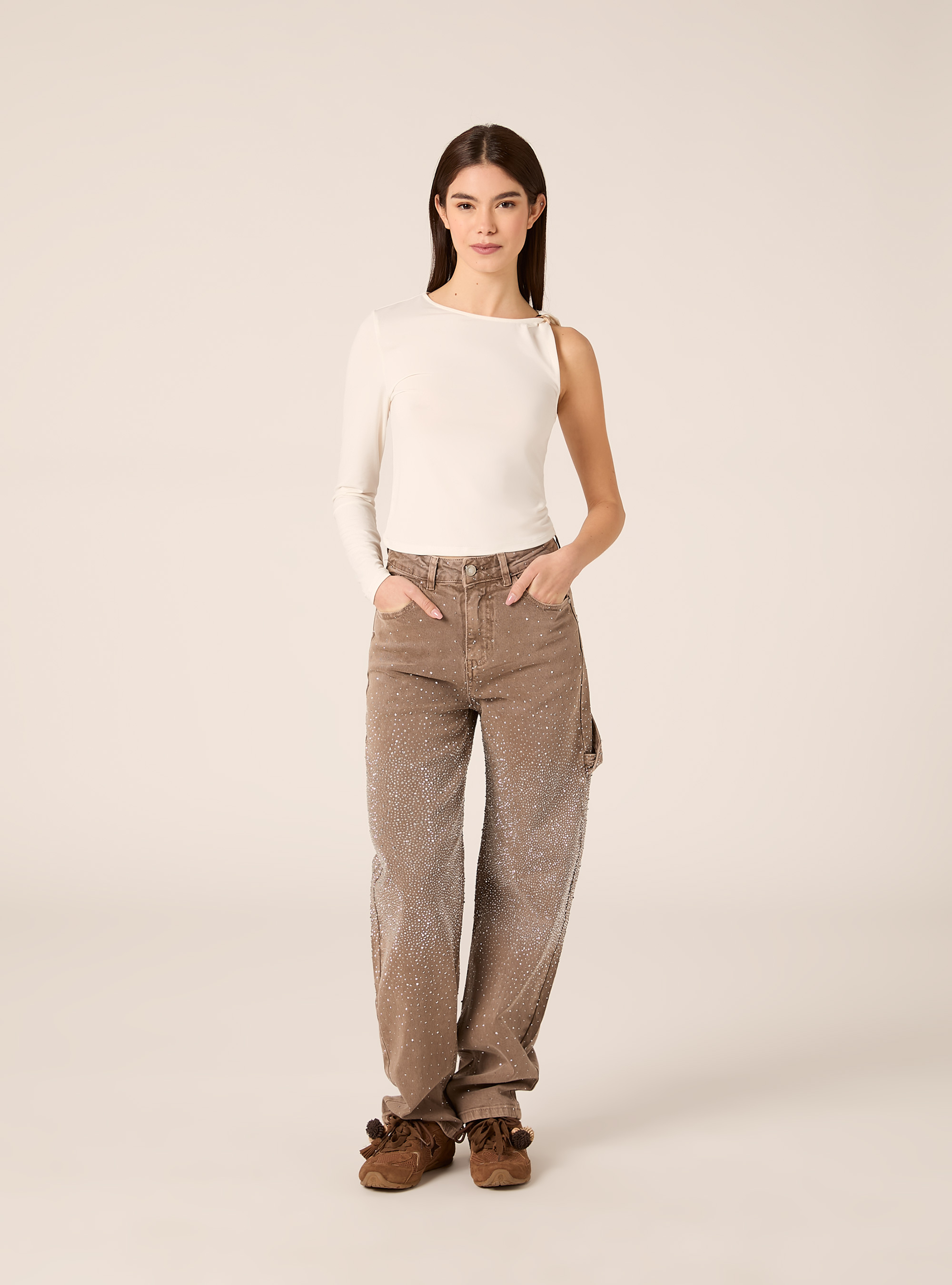One-shoulder T-shirt, WH2 WHITE