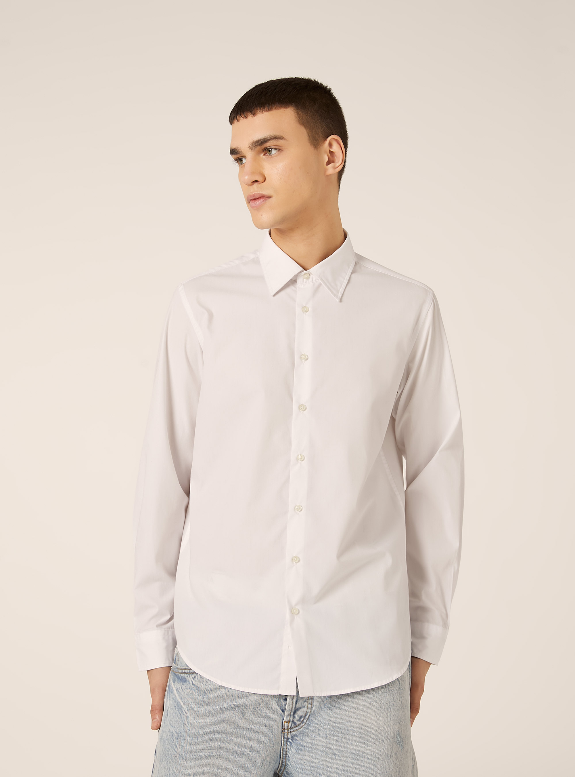 Camicia a manica lunga in tinta unita, OFF WHITE