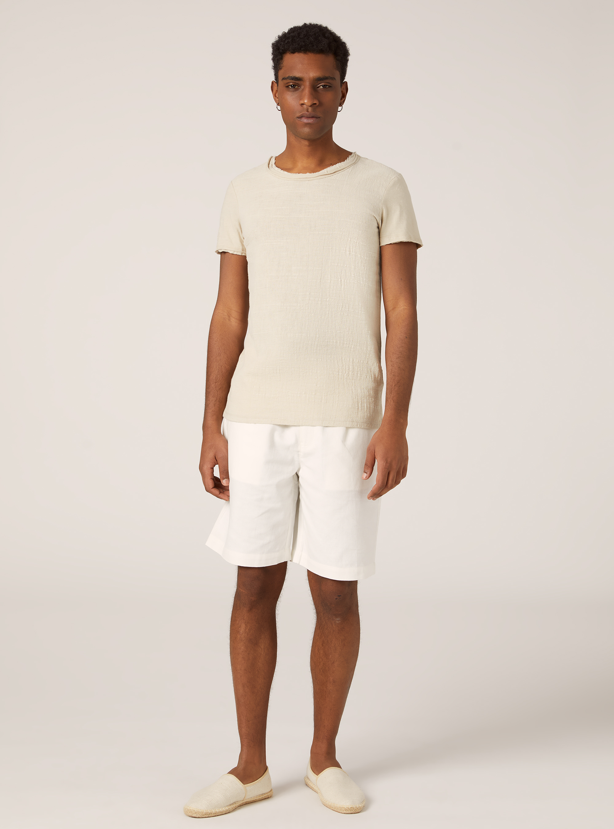 Linen blend short-sleeved T-shirt, BG3 BEIGE LIGHT