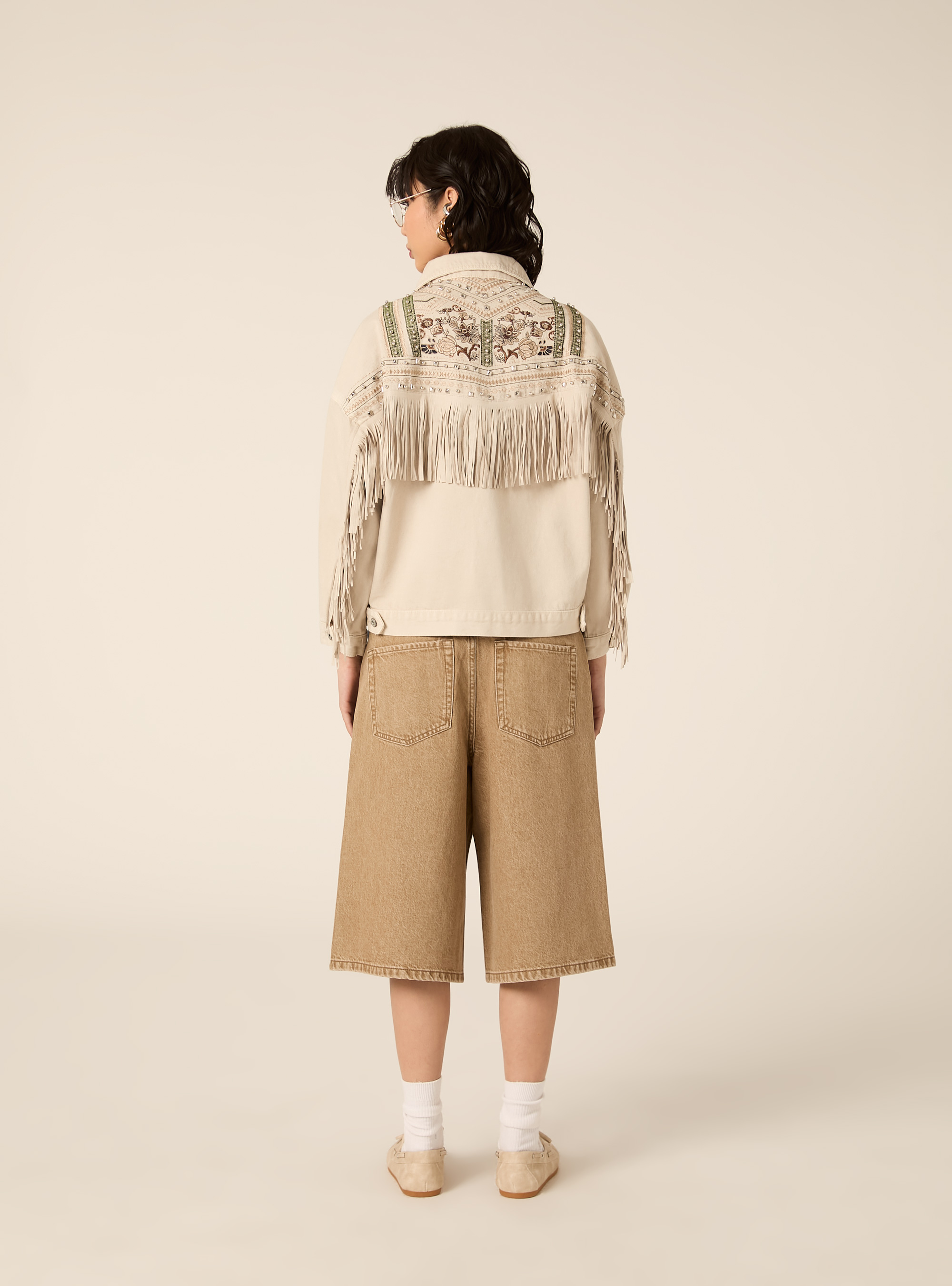 Chaqueta vaquera con flecos, BG3 BEIGE LIGHT