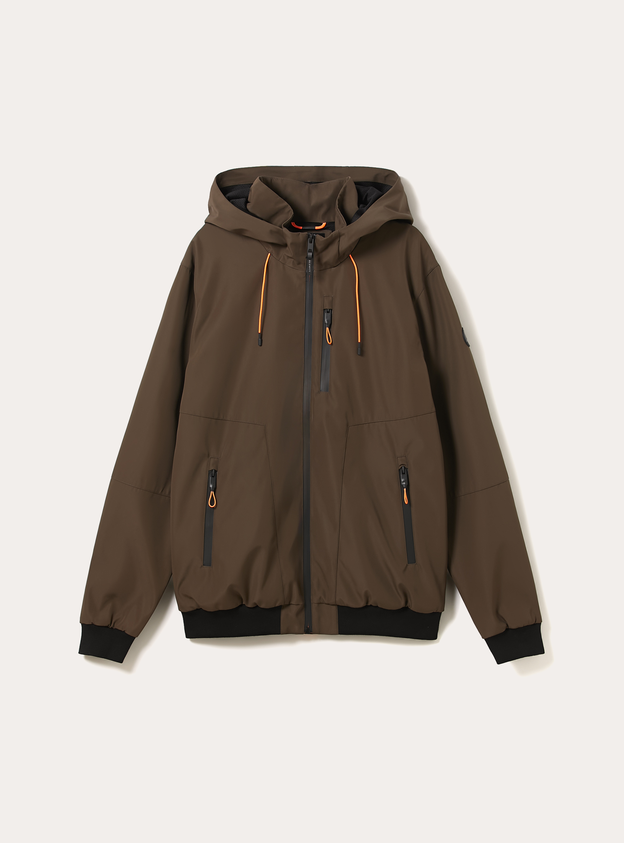 Windproof bomber jacket with hood, BR1 BROWN DARK