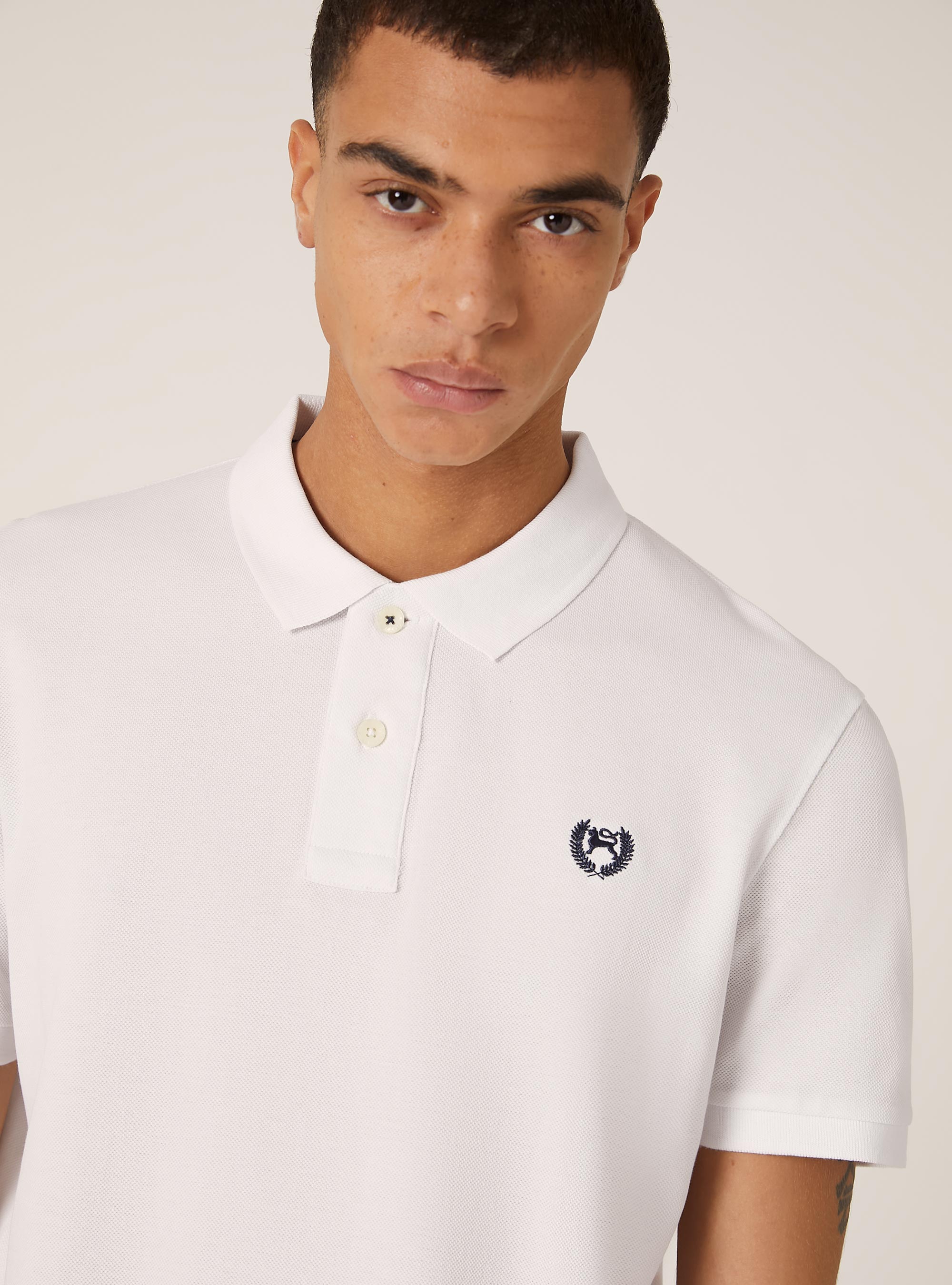 Polo in cotone piquet con ricamo, BIANCO OTTICO