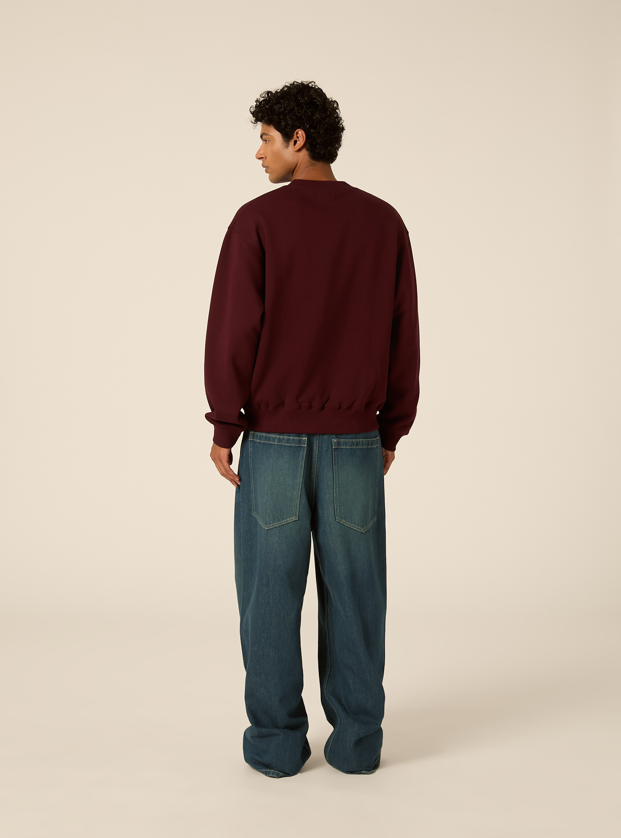 Basic boxy fit sweatshirt mit rundhalsausschnitt, BO1 BORDEAUX DARK
