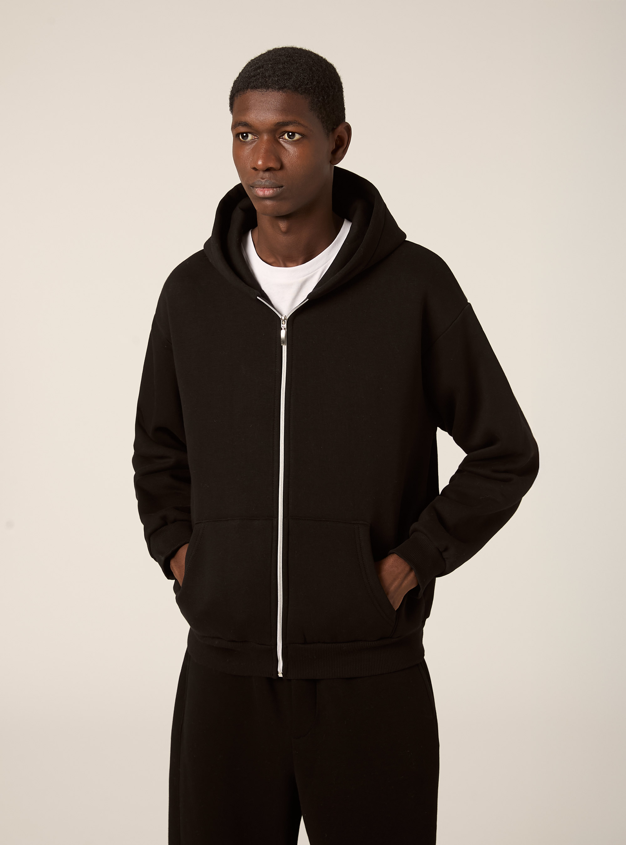 Sweat &agrave; capuche zipp&eacute; coupe boxy, BK1 BLACK