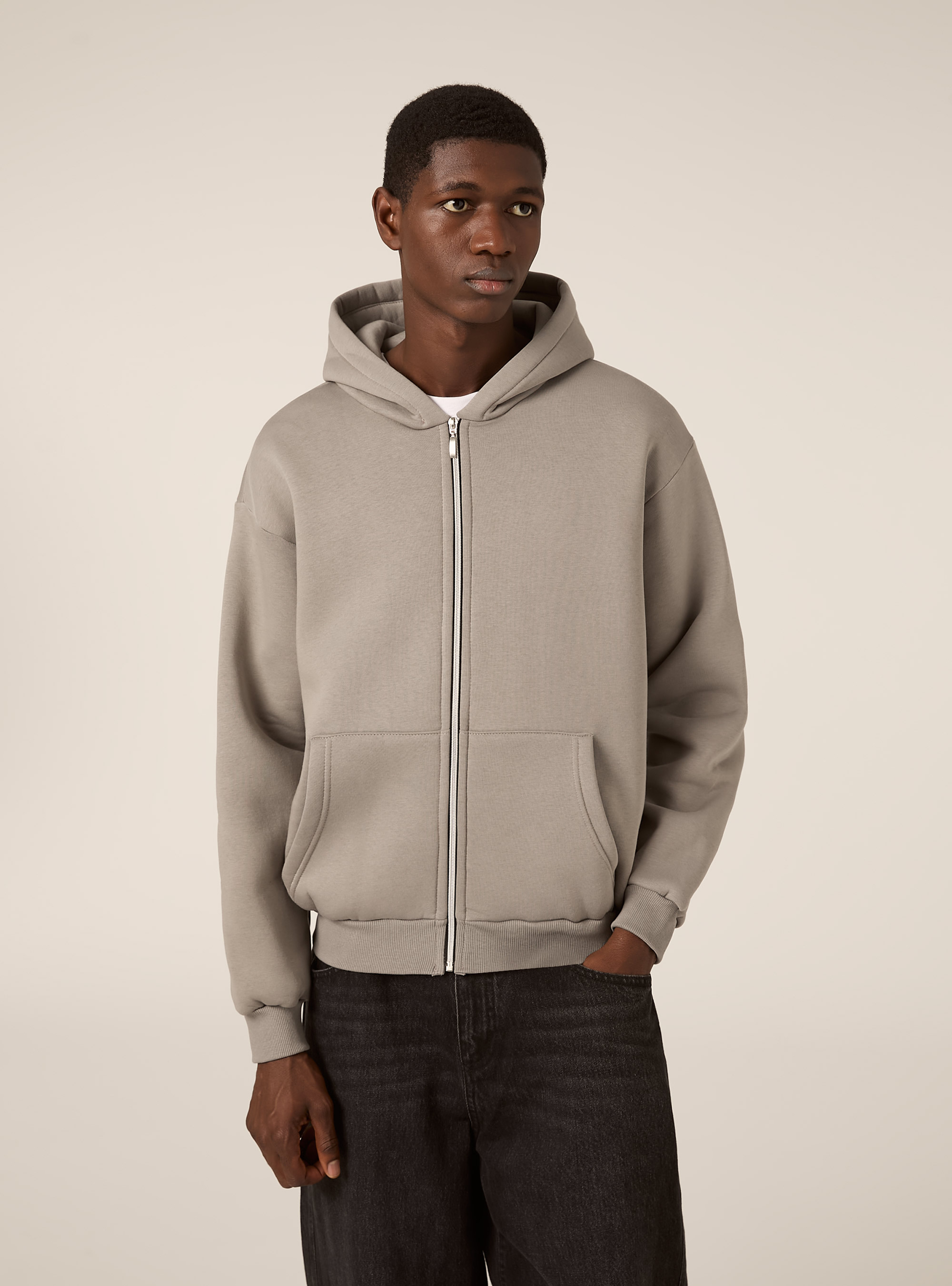 Sweat &agrave; capuche zipp&eacute; coupe boxy, GY2 GREY MEDIUM