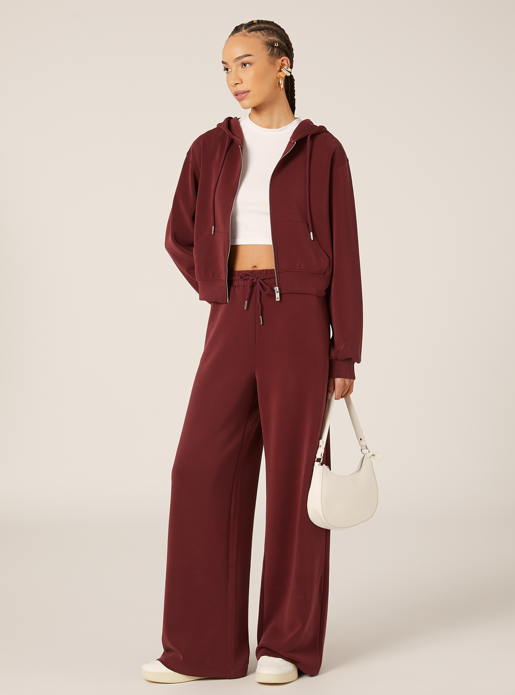Chaqueta con cremallera y capucha soft touch, BO1 BORDEAUX DARK