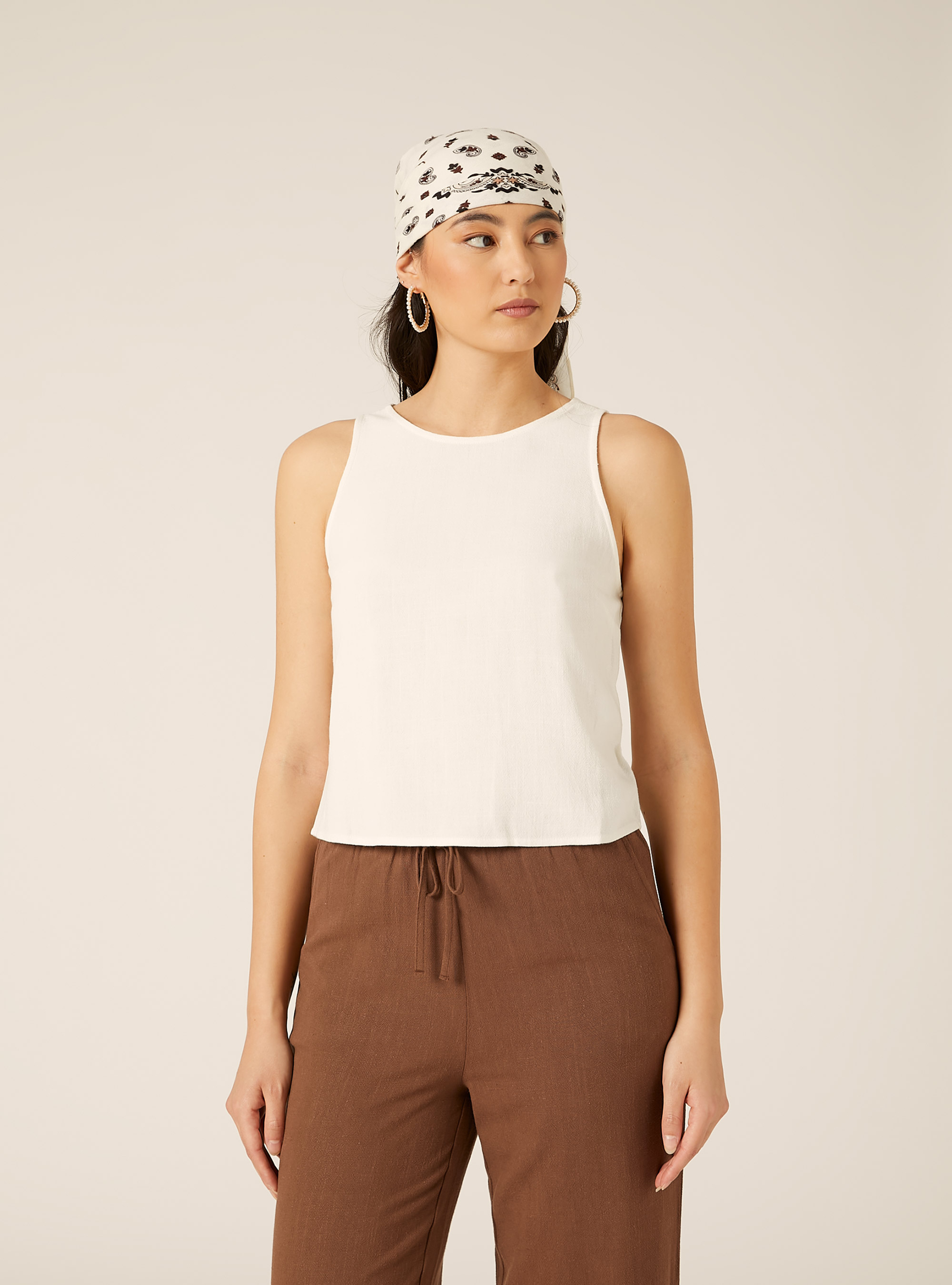 Linen Blend Basic Tank Top, WH2 WHITE