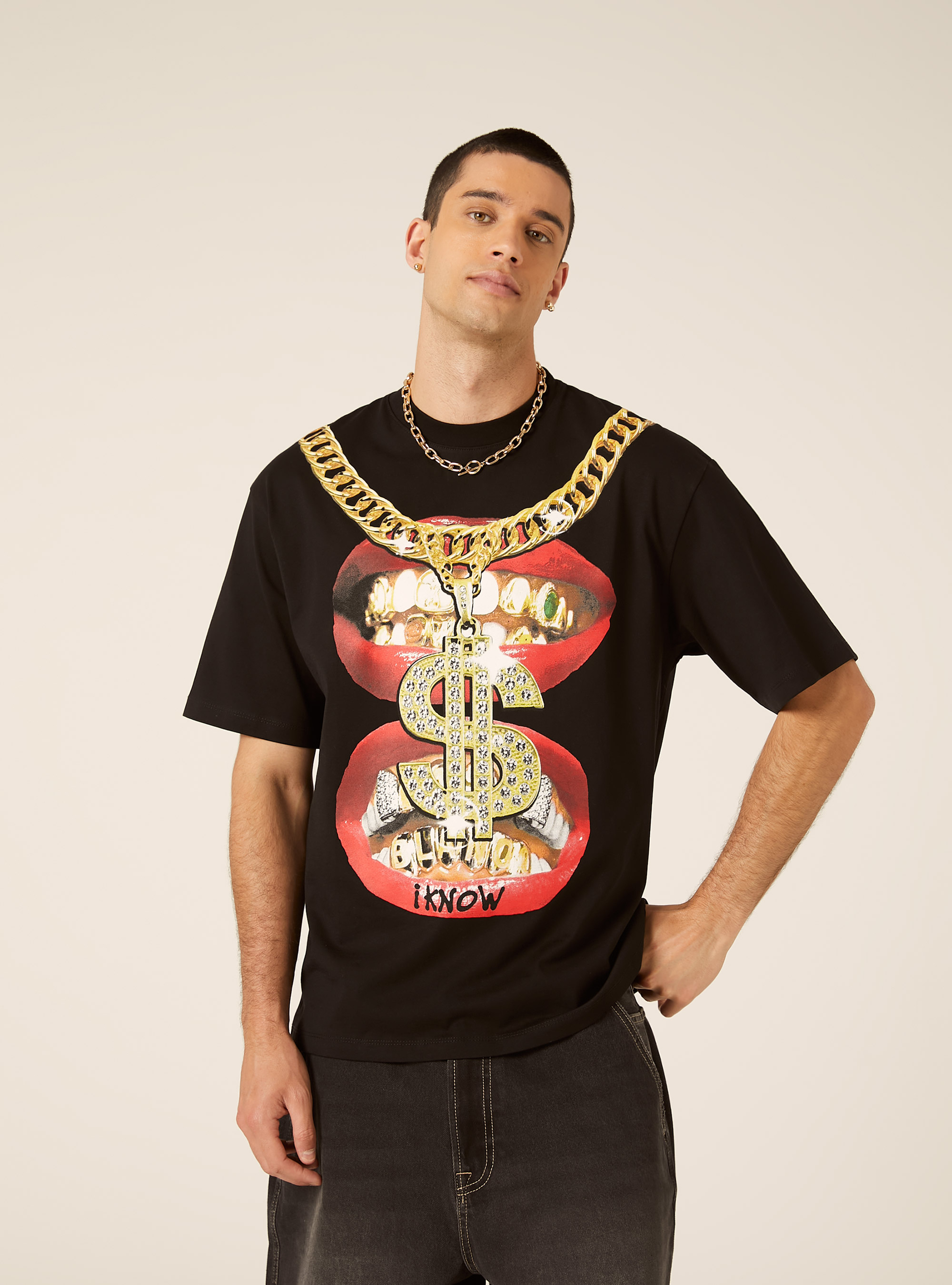 Camiseta Boxy Fit Estampada, BK1 BLACK