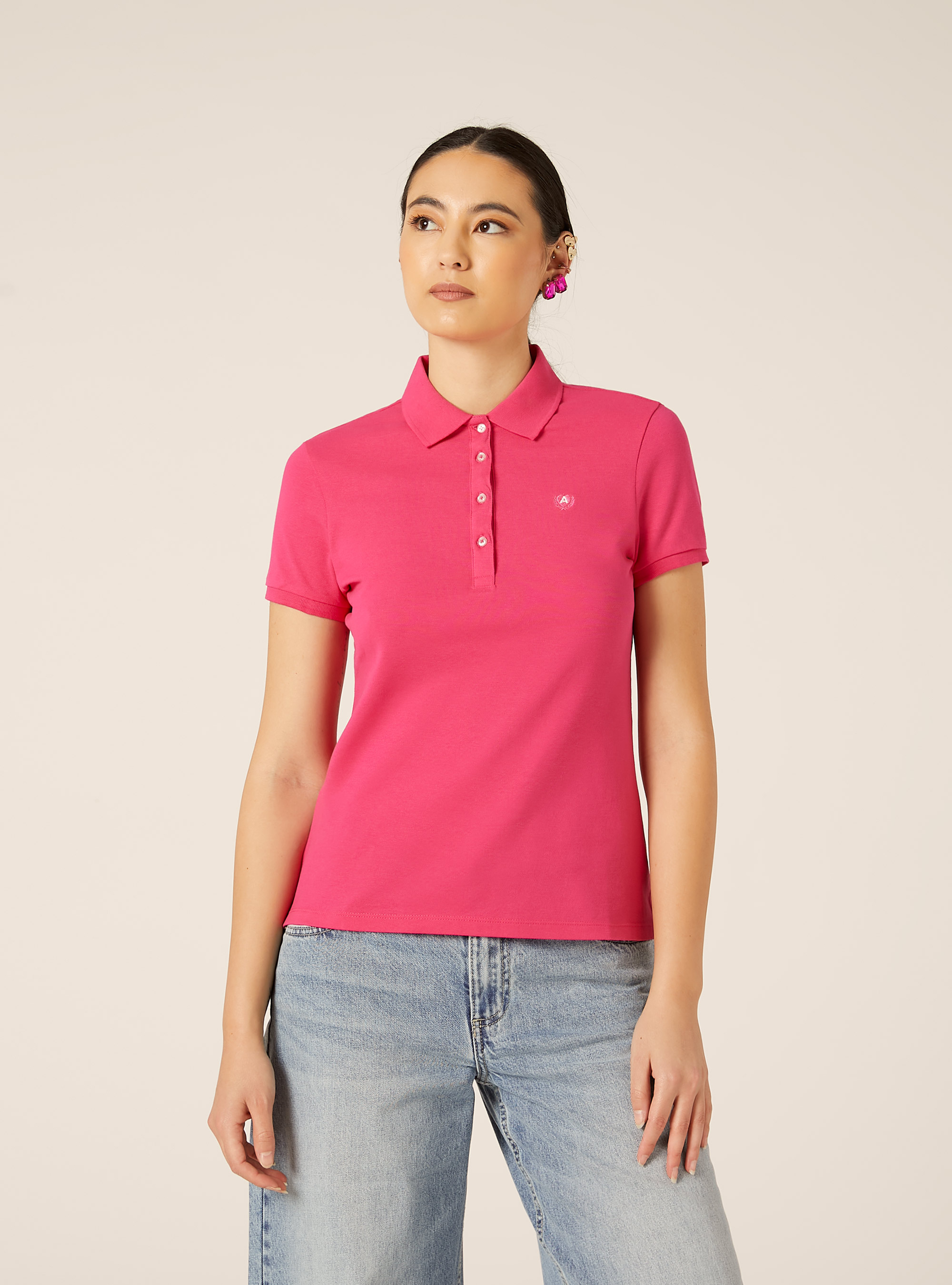Slim Fit Polo Shirt with Embroidered Logo, FX2 FUXIA MEDIUM