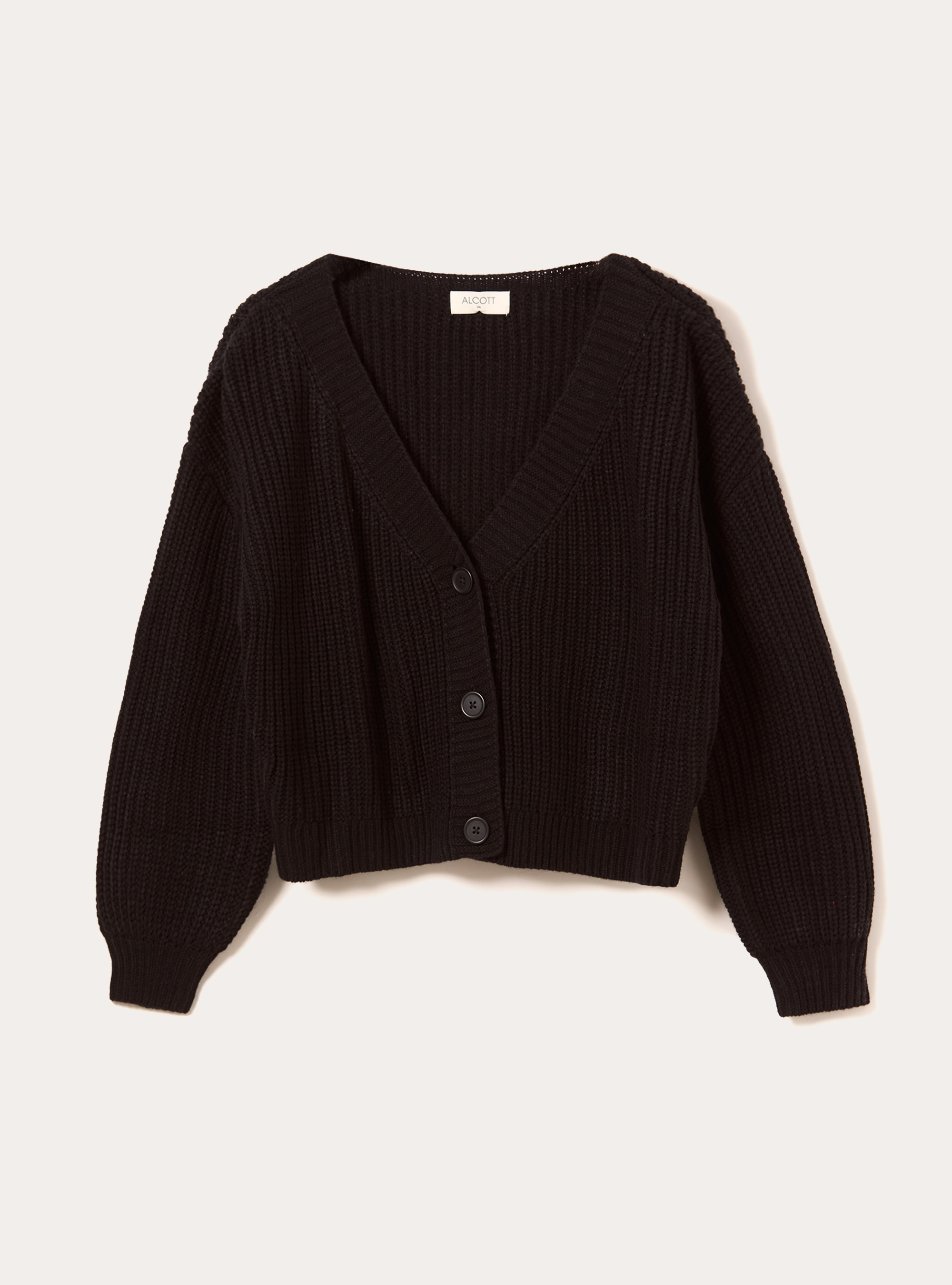 Cardigan en maille &agrave; encolure en V, BK1 BLACK