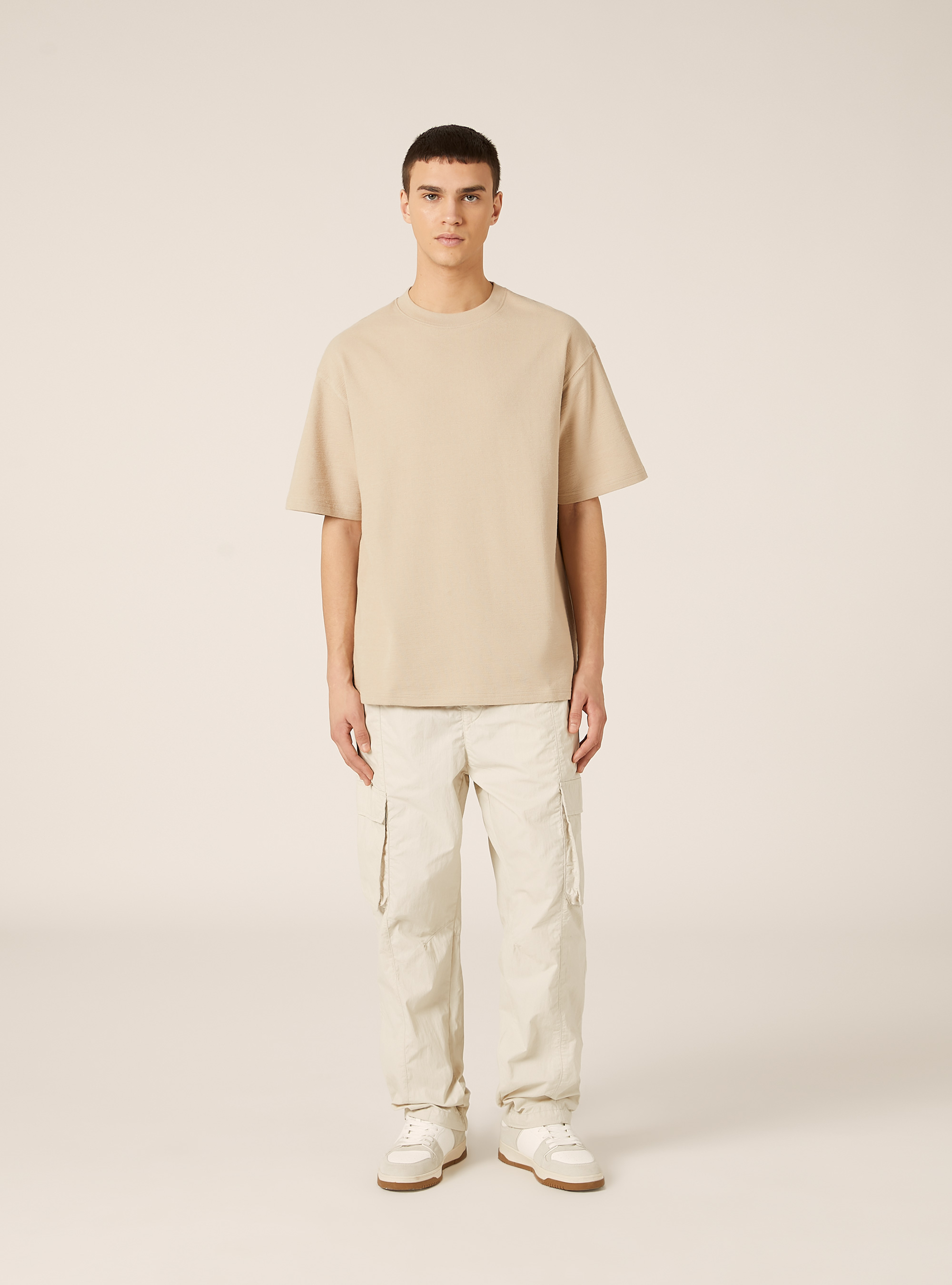 Textured cotton T-shirt, BG2 BEIGE MEDIUM