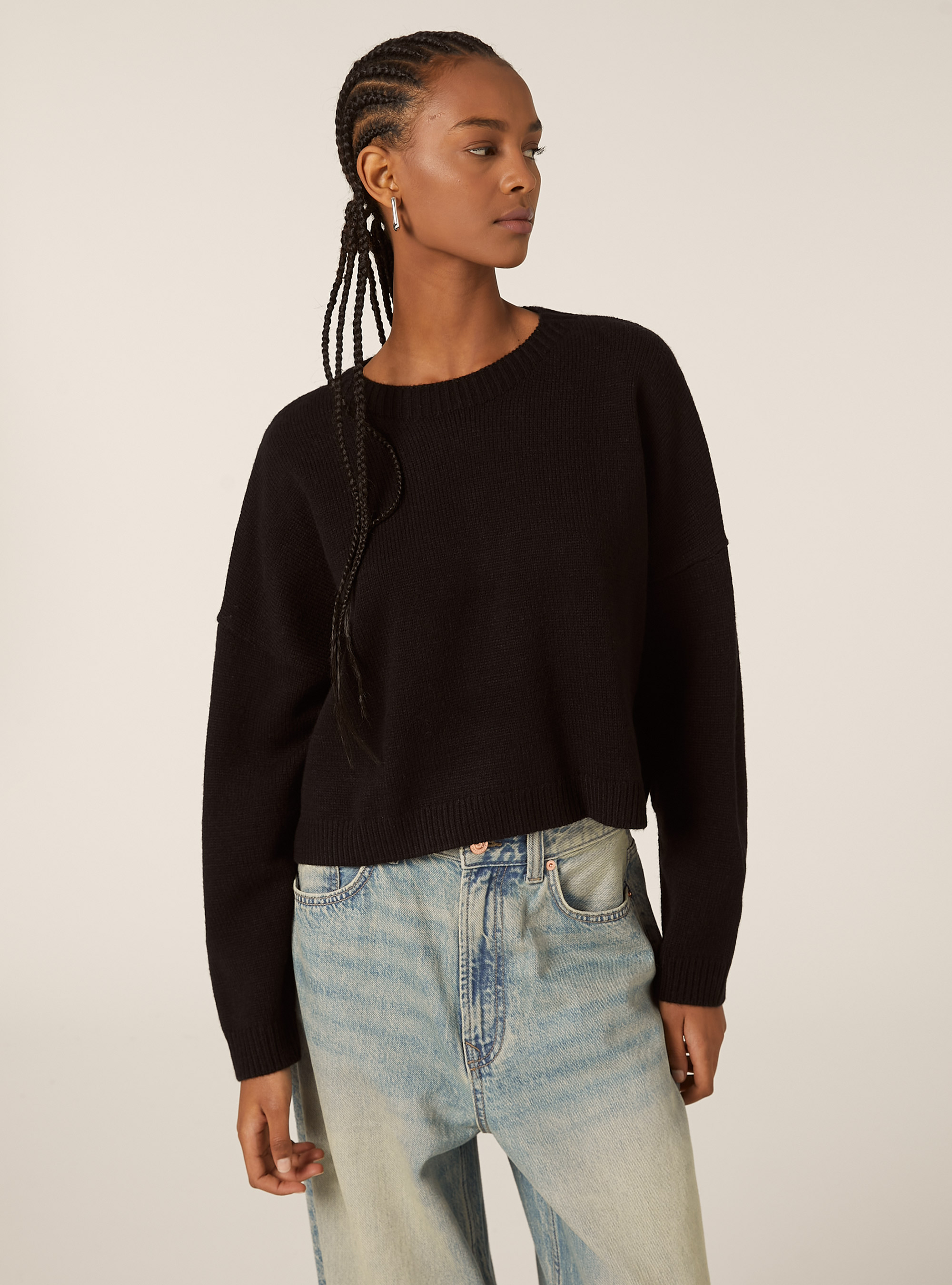 Pull &agrave; col rond basique, BK1 BLACK