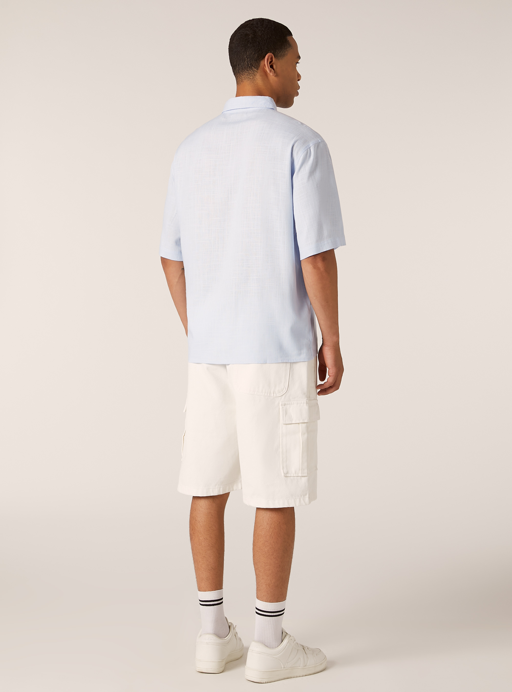 Chemise &agrave; manches courtes en lin m&eacute;lang&eacute;, AZ2 AZURE MEDIUM