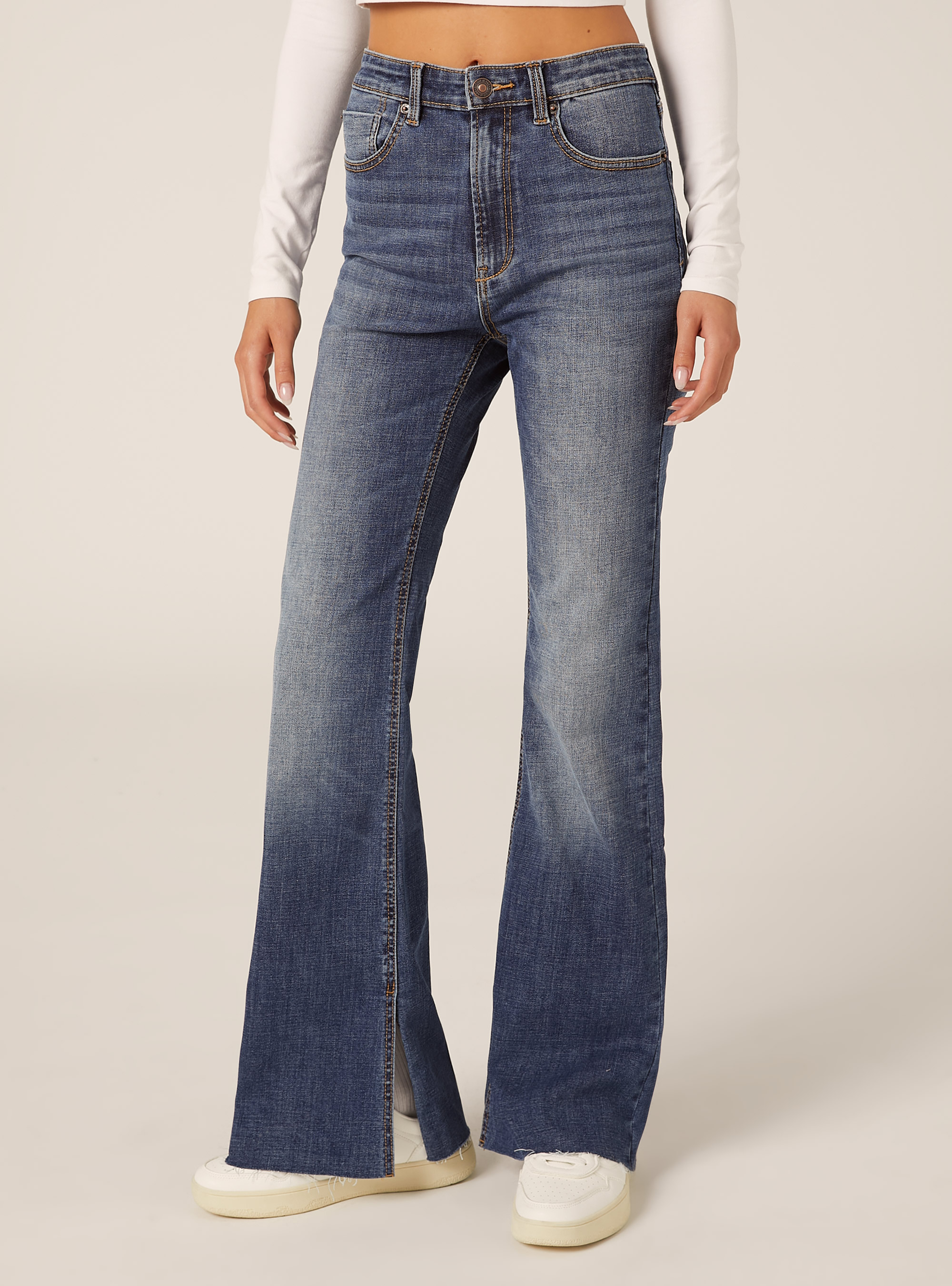 Vaqueros acampanados de cintura alta, D003 MEDIUM BLUE