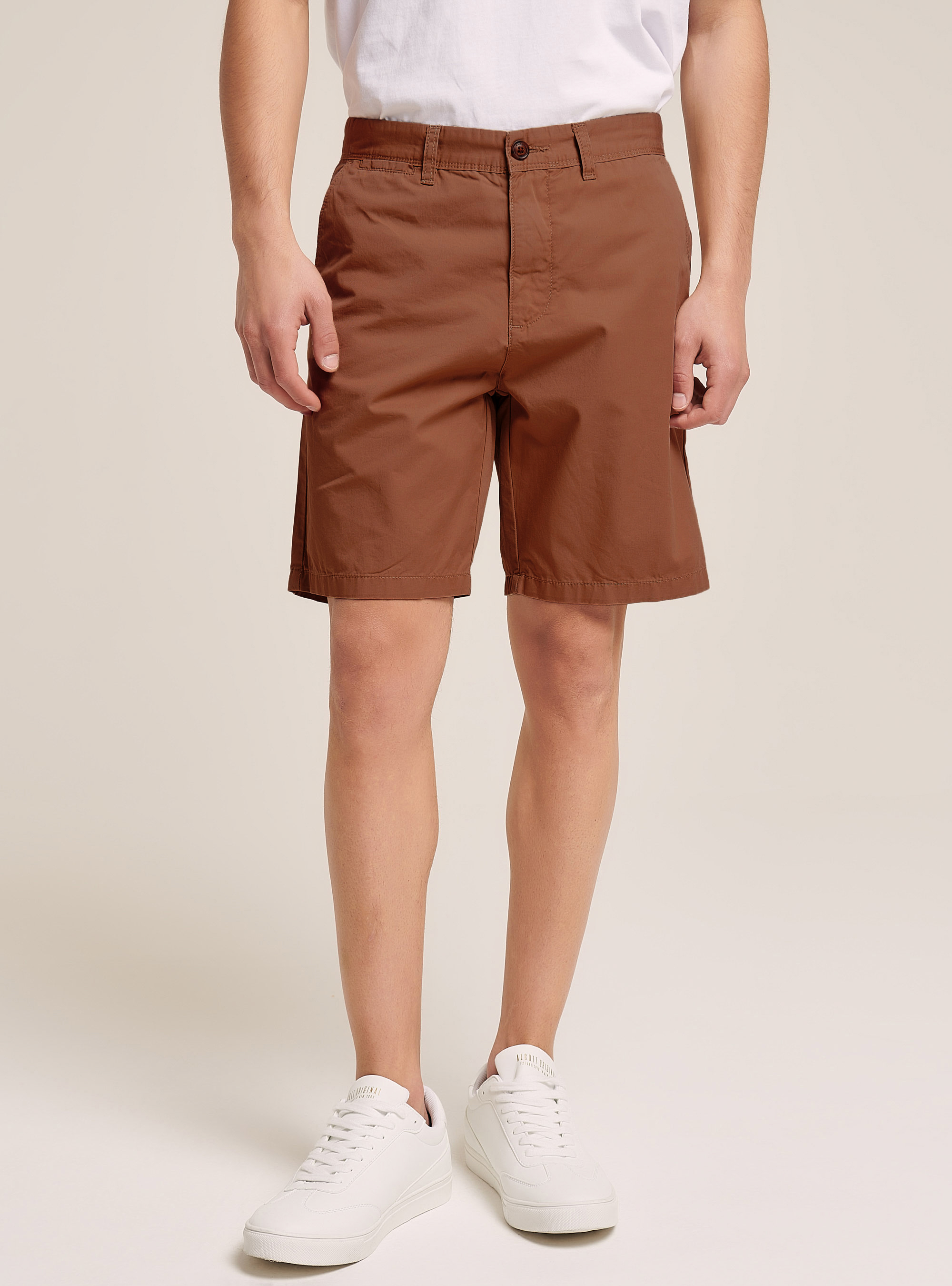 Bermuda in twill in tinta unita, MARRONE MEDIO