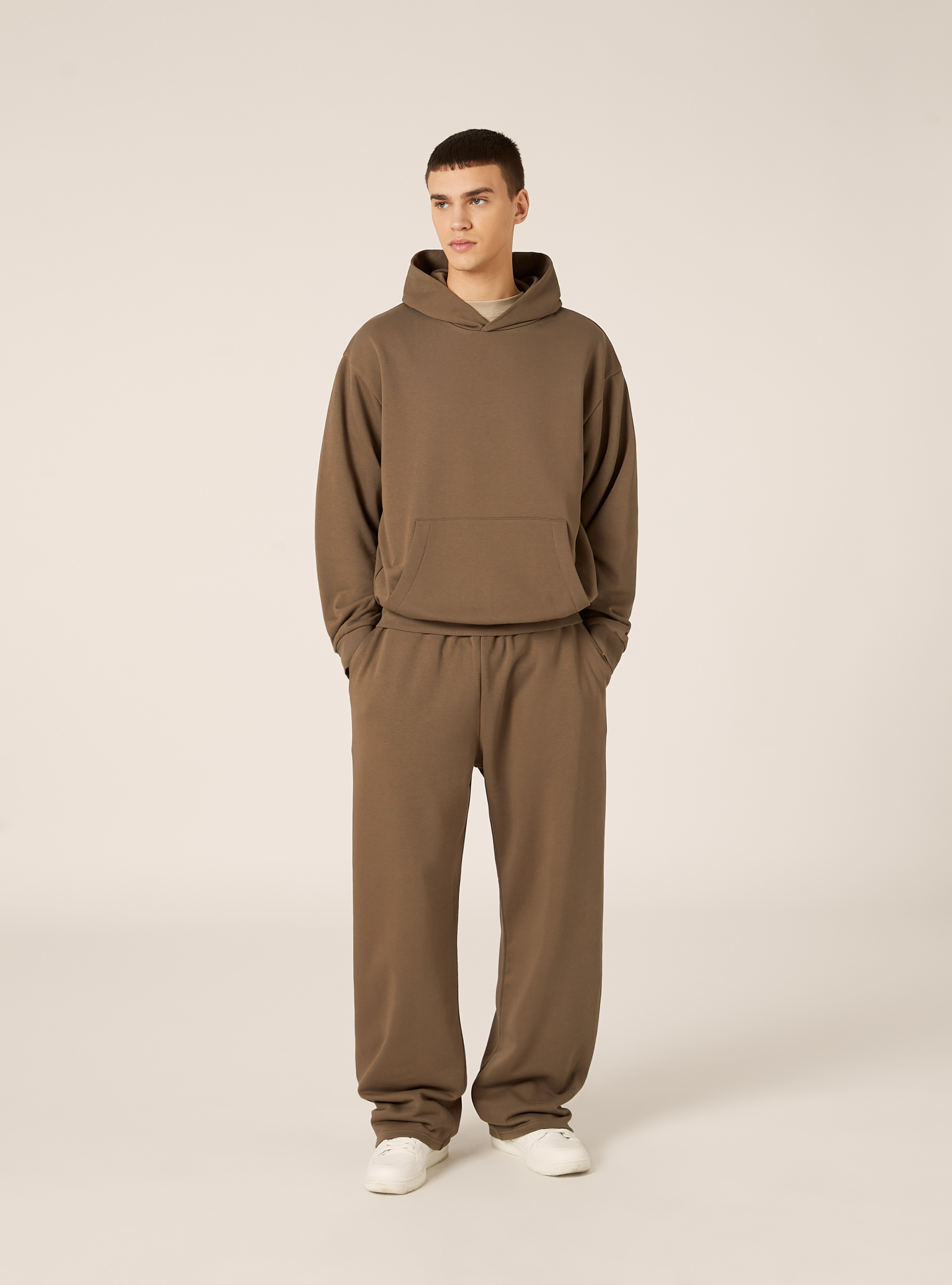 Felpa boxy fit con cappuccio, MARRONE MEDIO